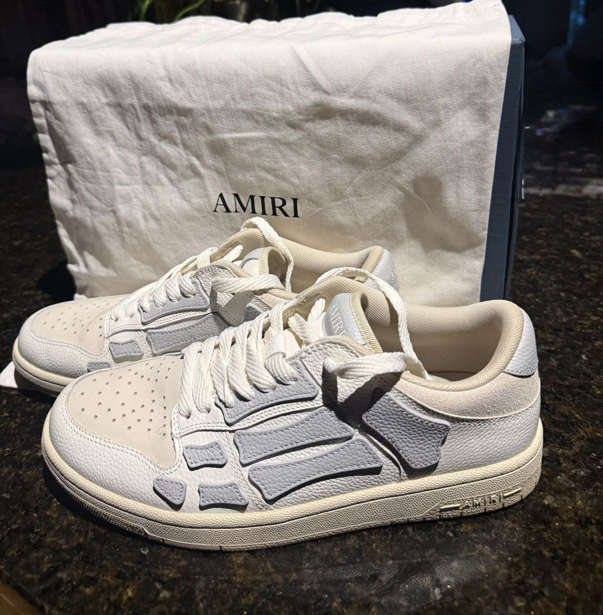 Amiri Amiri White and Grey Low Top Skeleton Sneakers Size US 10 / EU 43 - 1 Thumbnail