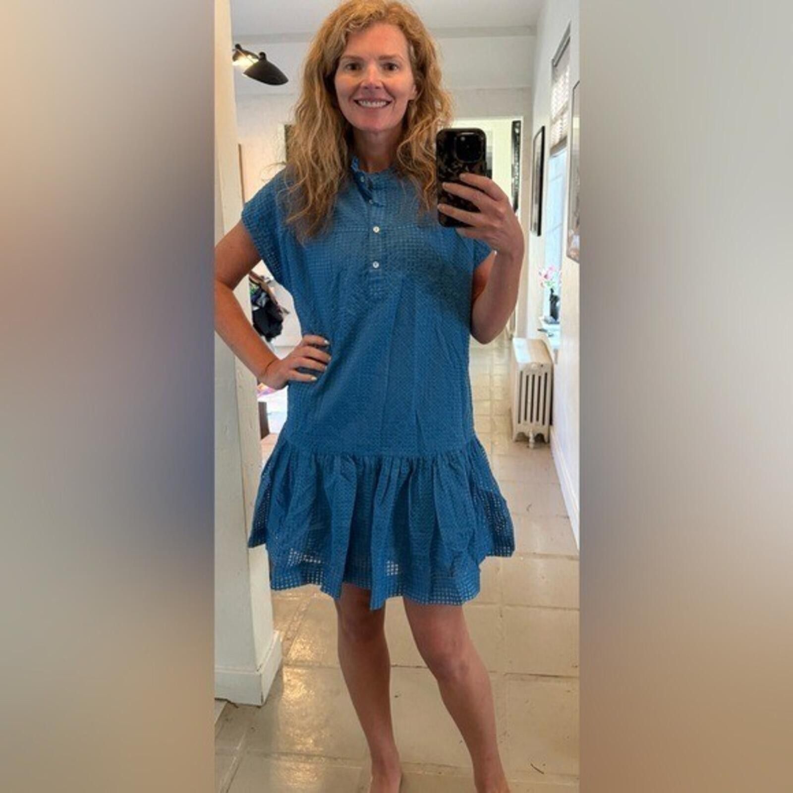 Oliphant Tuckernuck Oliphant Delray Blue Mini Dress Textured Ruffle L Size L / US 10 / IT 46 - 2 Thumbnail