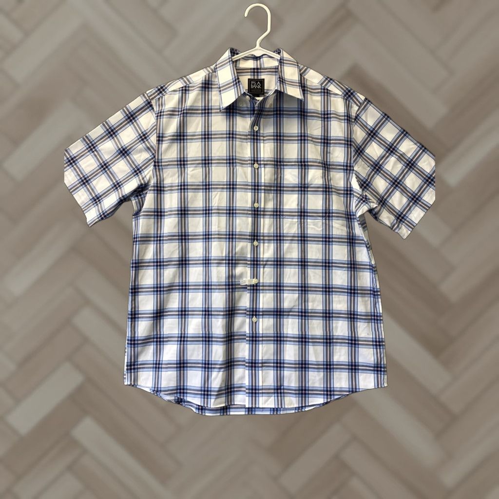 Jos. A. Bank Jos. A. Bank Men's Shirt L Woven Cotton Blend Short Sleeve Plaid Multicolor Classic Fit Button-Up Casual Formal Wedding Size US L / EU 52-54 / 3 - 1 Thumbnail