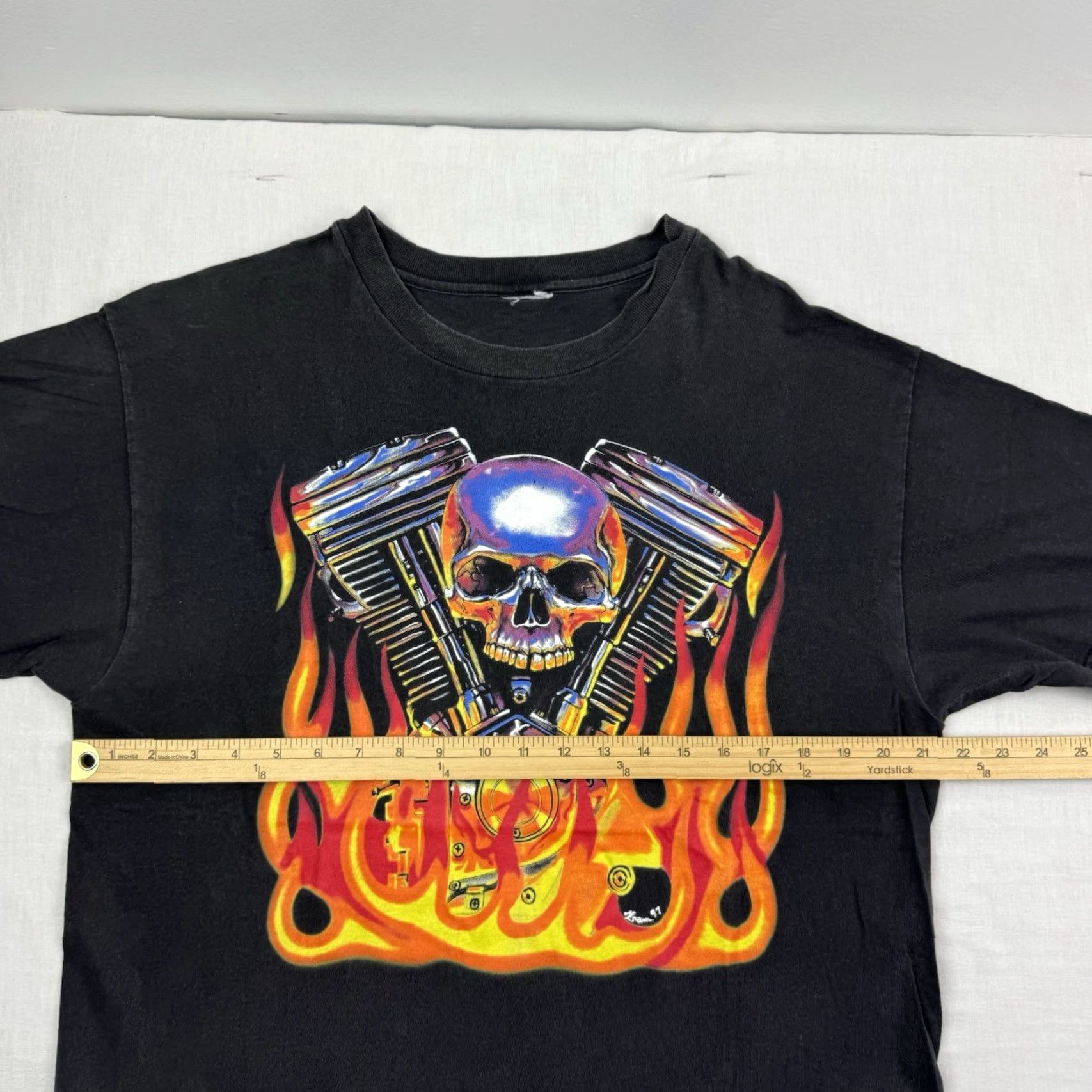 Vintage VINTAGE Unbranded T-Shirt Biker Skull Flames Motorcycle 90s Adult Large Black Men Shirt Short Sleeve Crew Neck Mens Size US L / EU 52-54 / 3 - 7 Thumbnail