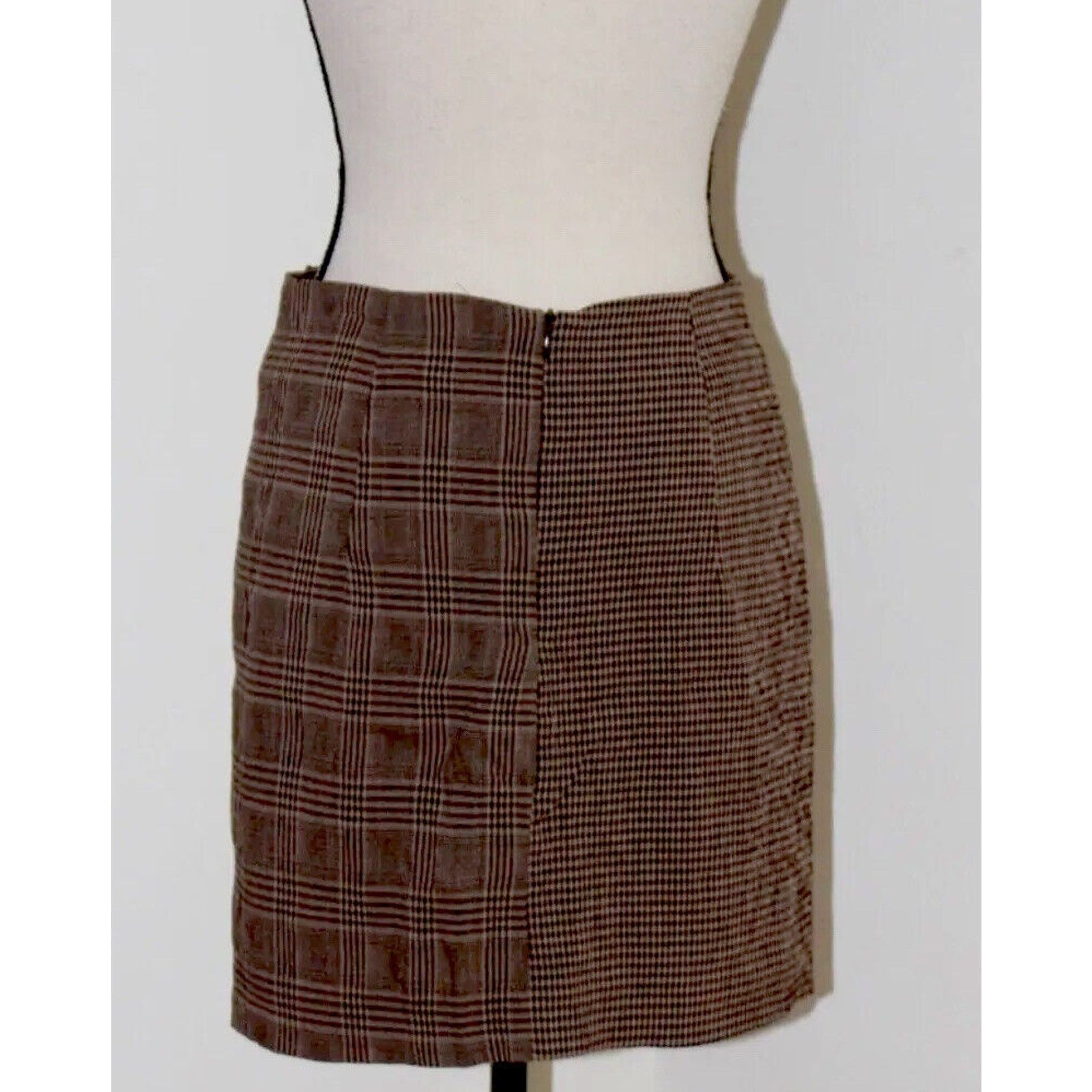 Mango Mango Brown Plaid Mix Side Ruffle ALine Back Zip Skirt Med Size 30" / US 8 / IT 44 - 2 Thumbnail