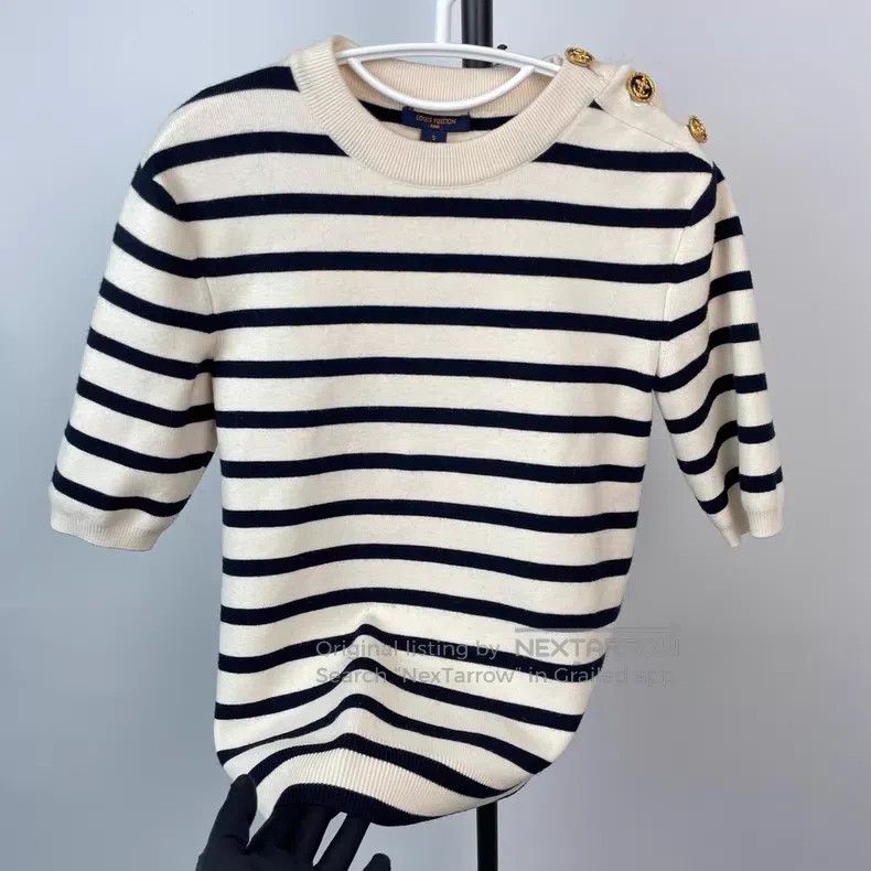 Louis Vuitton Louis Vuitton Boat anchor gold button knit stripe short sl Size S / US 4 / IT 40 - 2 Thumbnail