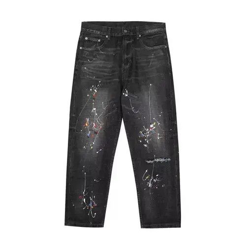 Japanese Brand 20AW Indigo Union Japan Washed Black Denim Splash Ink Pants Size US 32 / EU 48 - 1 Thumbnail