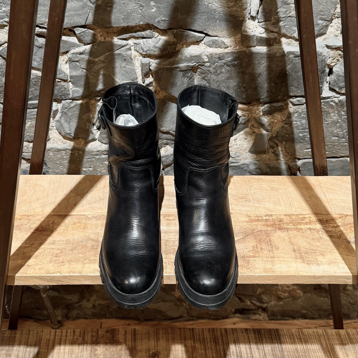 Prada Prada Black Leather Buckled Moto Boots Size US 11 / IT 41 - 3 Thumbnail