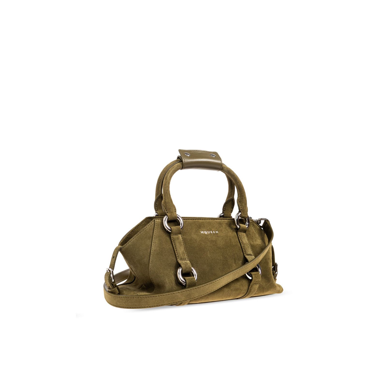 Alexander McQueen ALEXANDER MCQUEEN Farringdon Small Green Suede Top Handle Ba Size ONE SIZE - 3 Thumbnail