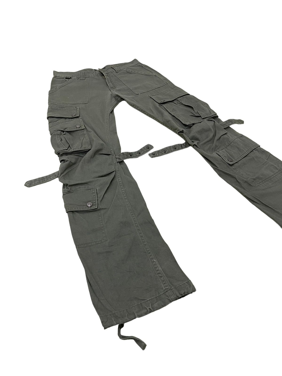 Pre-owned Streetwear Flare Cargo Childeric Japan Multi Pockets Low Rise 77 In Miltary Green