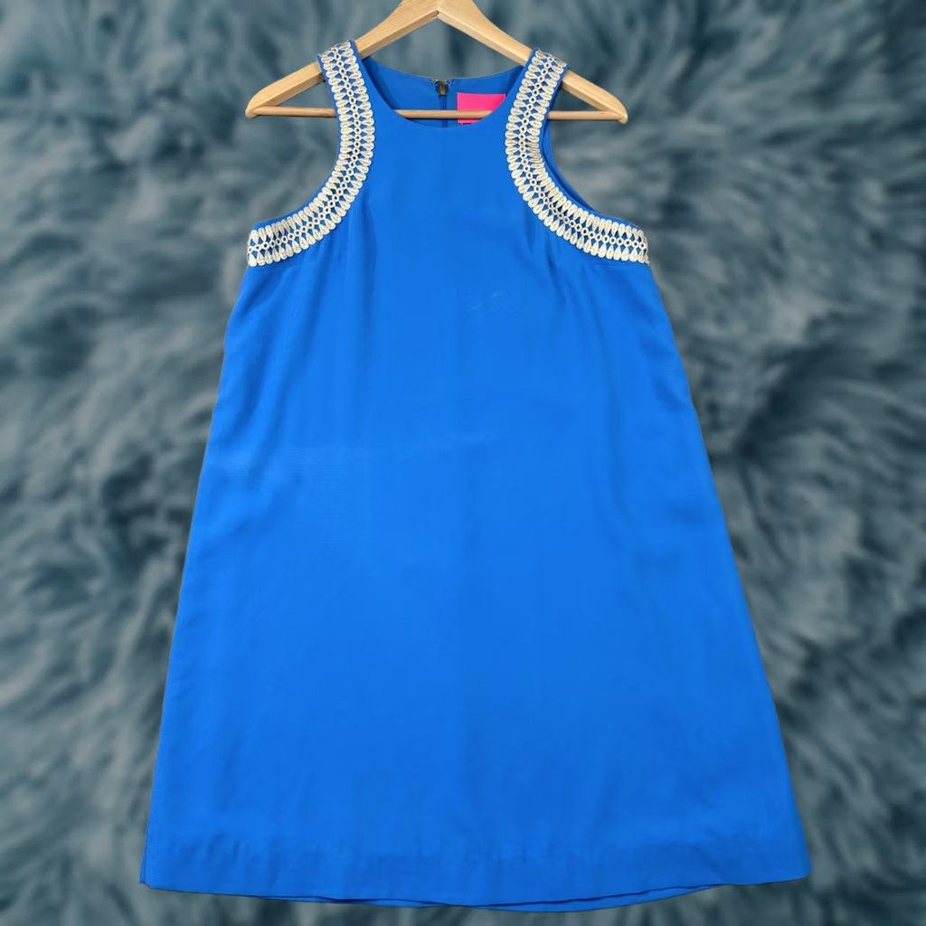 Lilly Pulitzer Lilly Pulitzer Blue Sleeveless Shift Dress Gold Soutache Trim Size 8 012744 Size M / US 6-8 / IT 42-44 - 1 Thumbnail