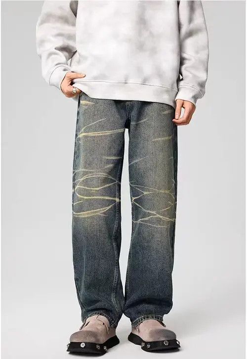 VIBE Vintage street striped washed and faded loose jeans Size US 34 / EU 50 - 3 Thumbnail