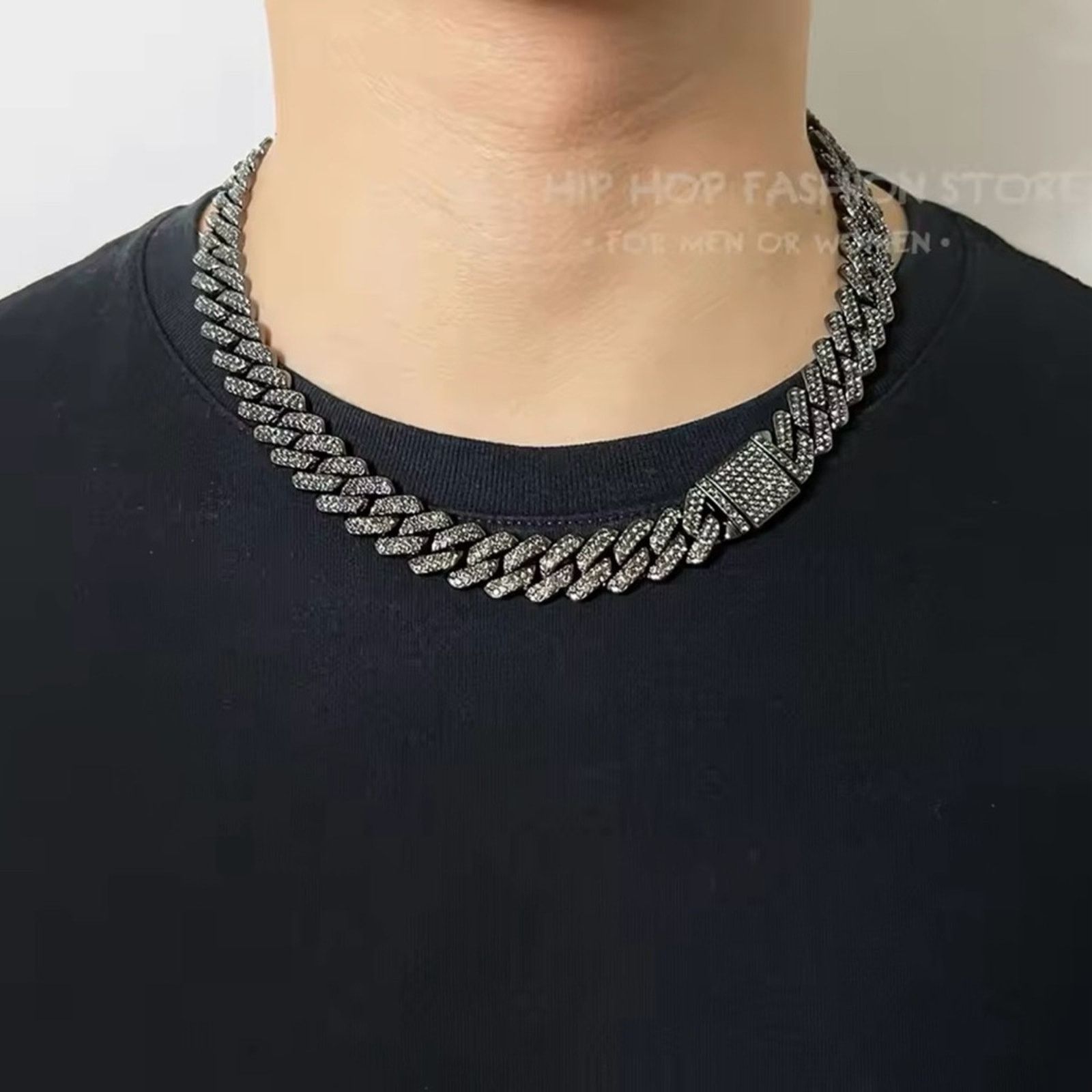 Other Cuban Link Chain Bling Iced Out Paved Miami Black Necklace Size ONE SIZE - 1 Thumbnail
