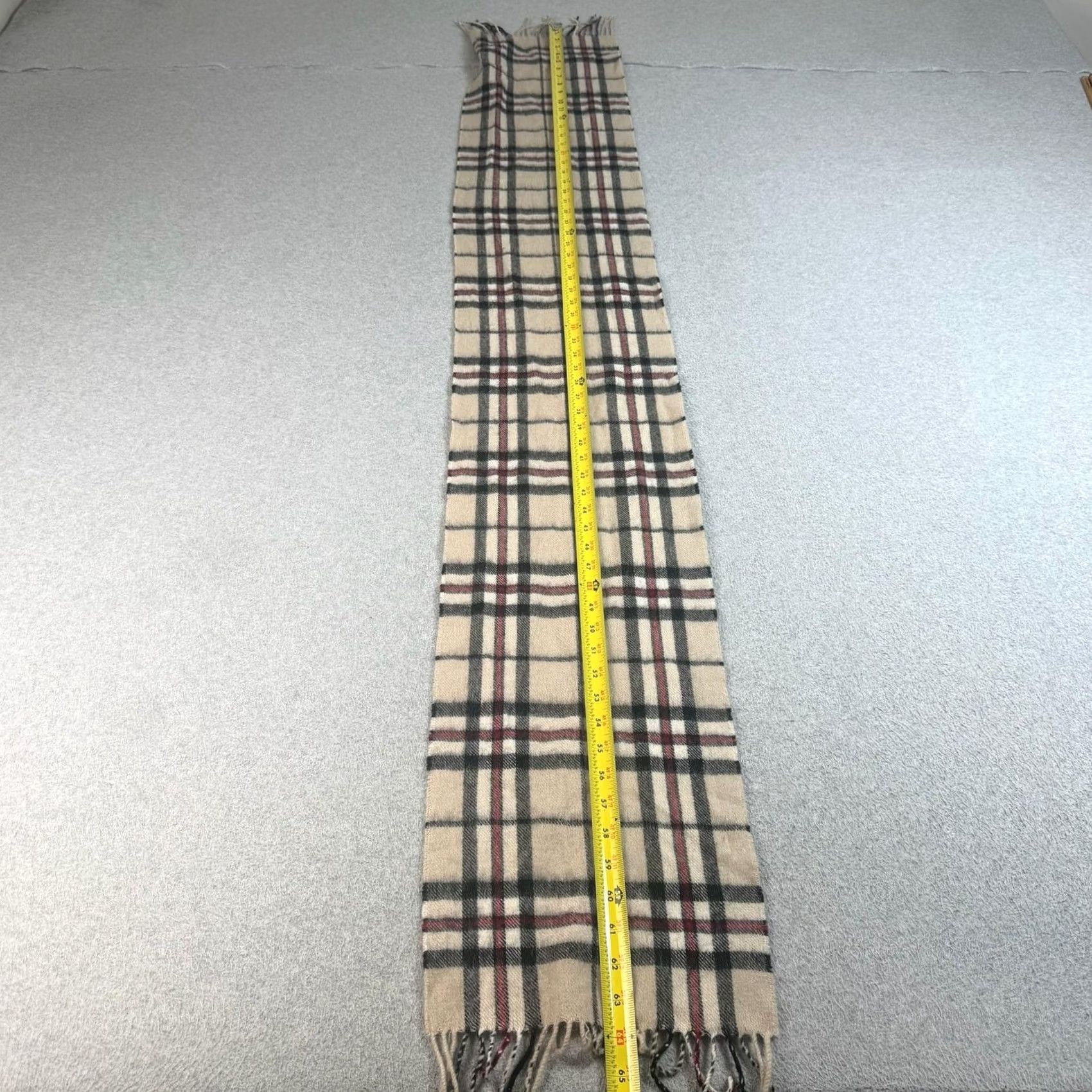 Vintage Edinburgh Scarf Men Beige Plaid Fringe Lambswool Wool Rectangle 63in 10.5in Preppy Classic Heritage Size ONE SIZE - 5 Thumbnail