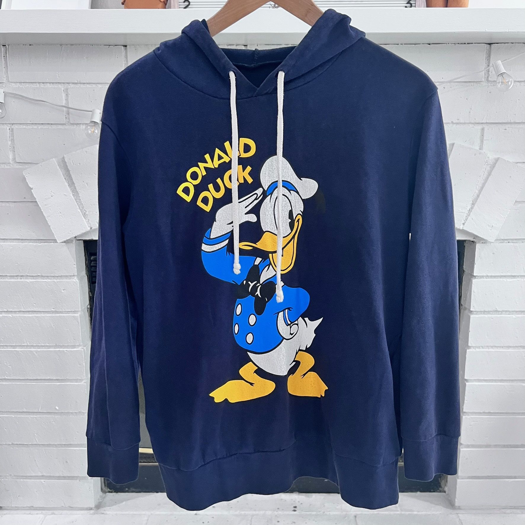Disney Donald Duck Printed Logo Drawstring Pocketed Hoodie Size ONE SIZE - 1 Thumbnail