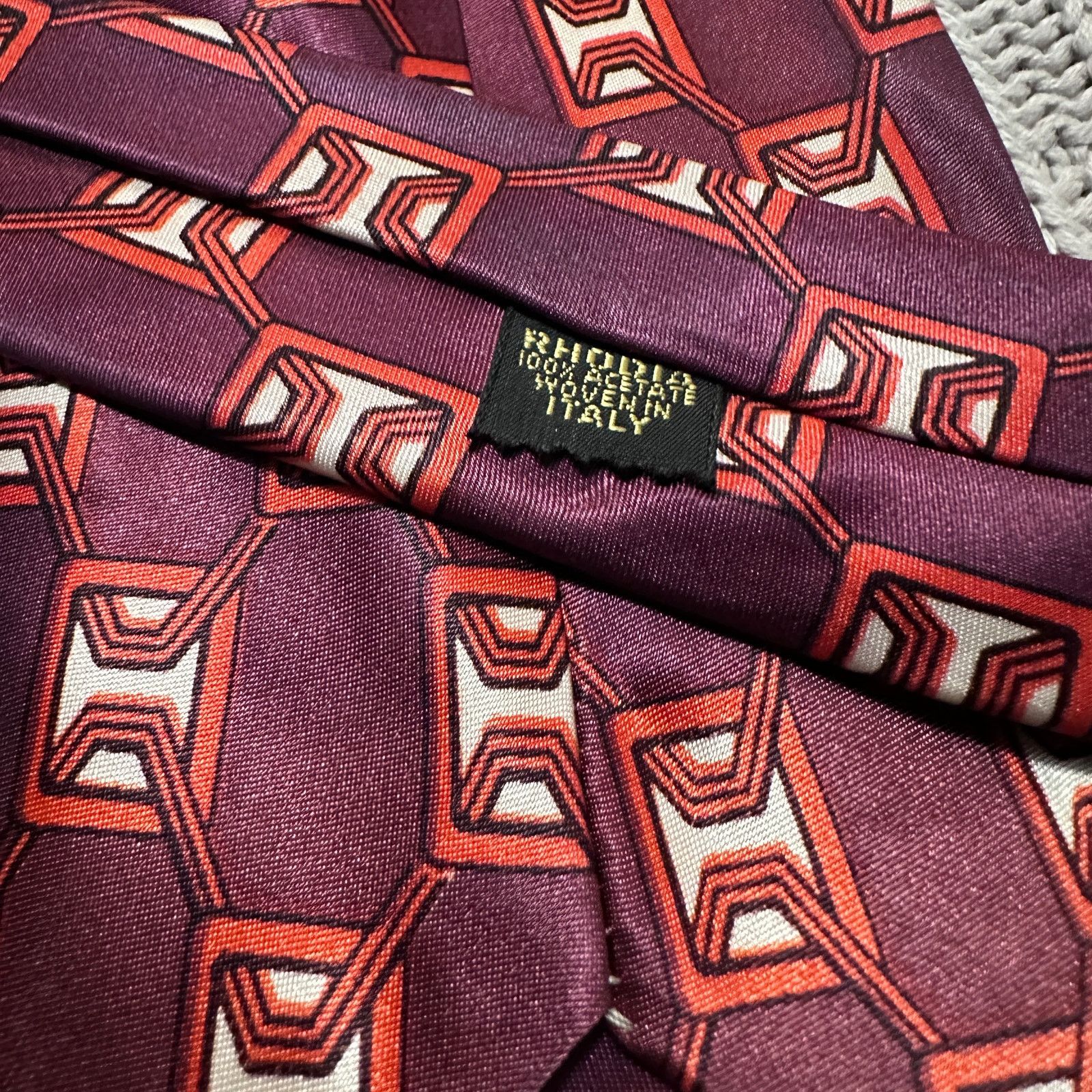 Vintage Vintage Rhodia maroon patterned satin tie Size ONE SIZE - 3 Thumbnail