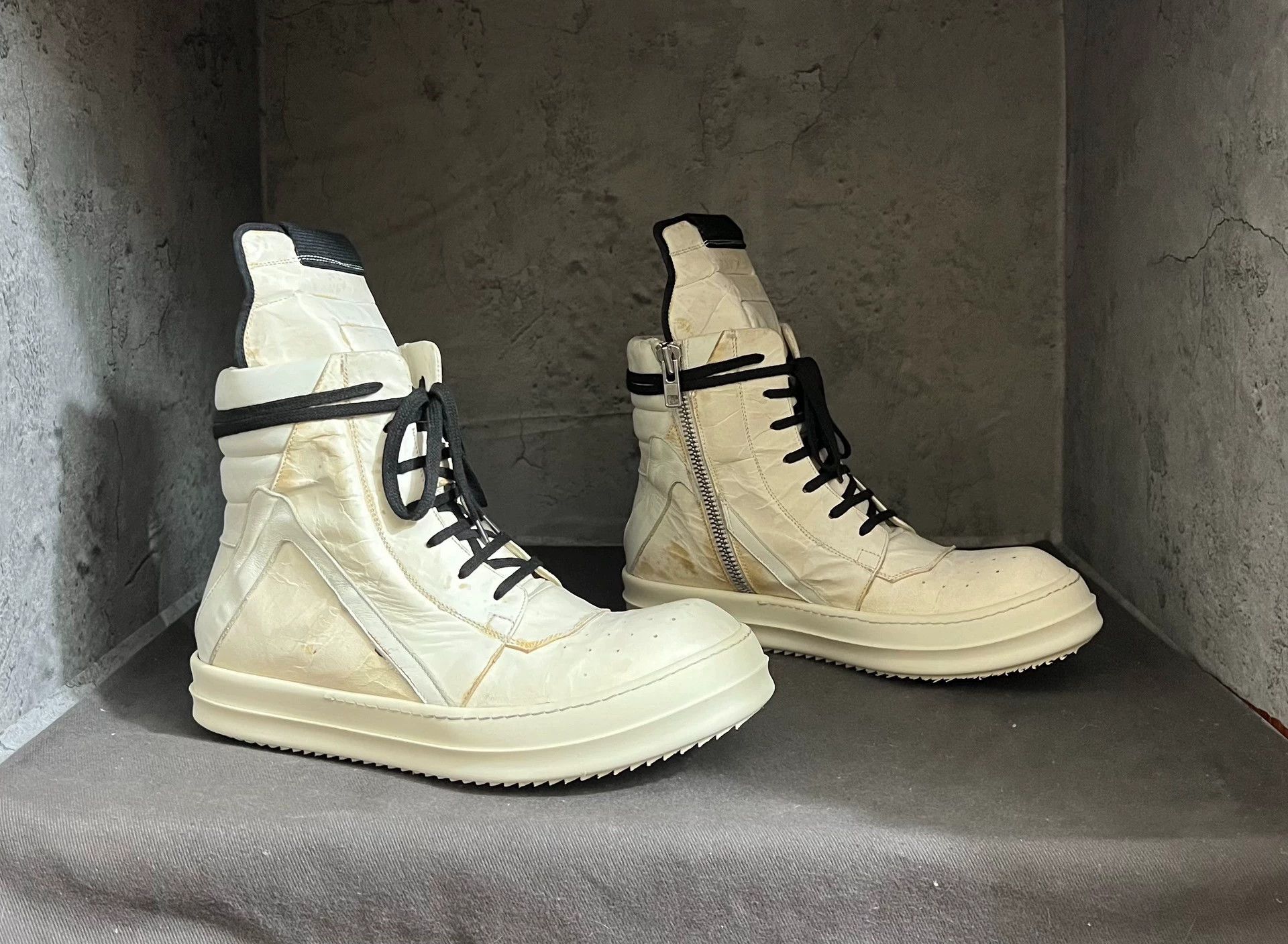 Rick Owens Rickowens Main Line Cowhide Paper Leather High-Top Milk Size US 8 / EU 41 - 5 Thumbnail