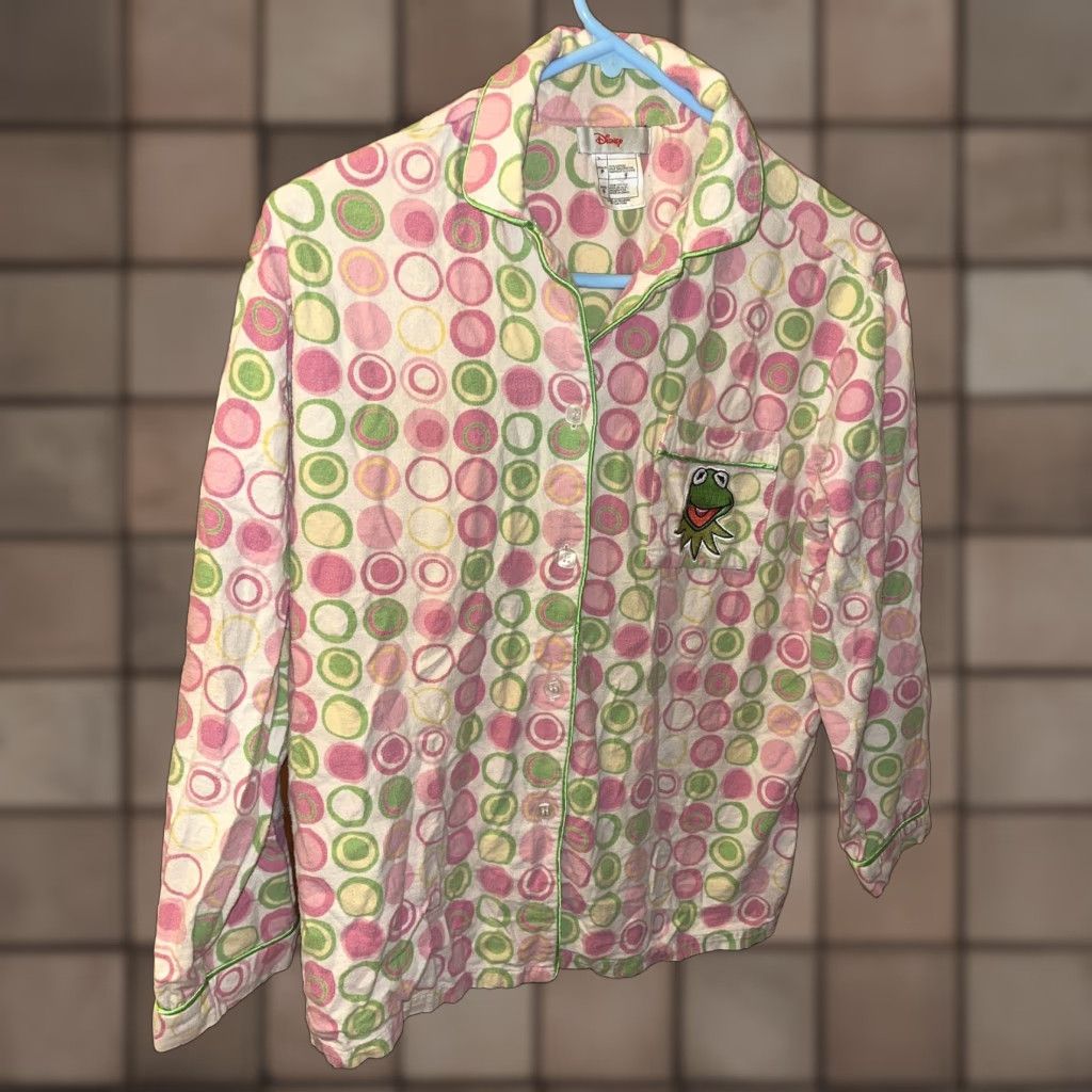 Disney Disney Kermit Women's Flannel Pajama Top S Cotton Long Sleeve Polka Dots Winter Size S / US 4 / IT 40 - 1 Thumbnail