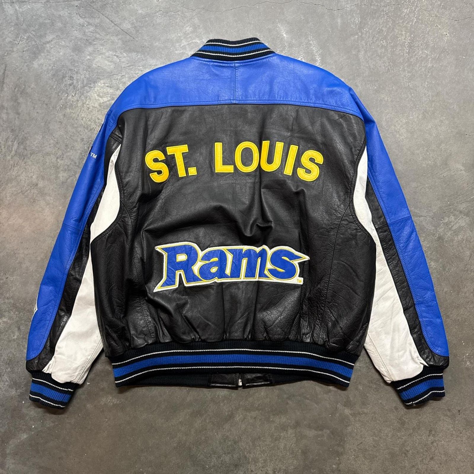 Vintage Vintage 90s St Louis Rams Carl Banks NFL Leather Jacket Size US XL / EU 56 / 4 - 5 Thumbnail