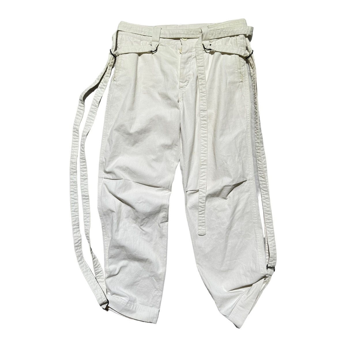 image of Yohji Yamamoto Bondage Cargo Strap Pants in White, Men's (Size 31)