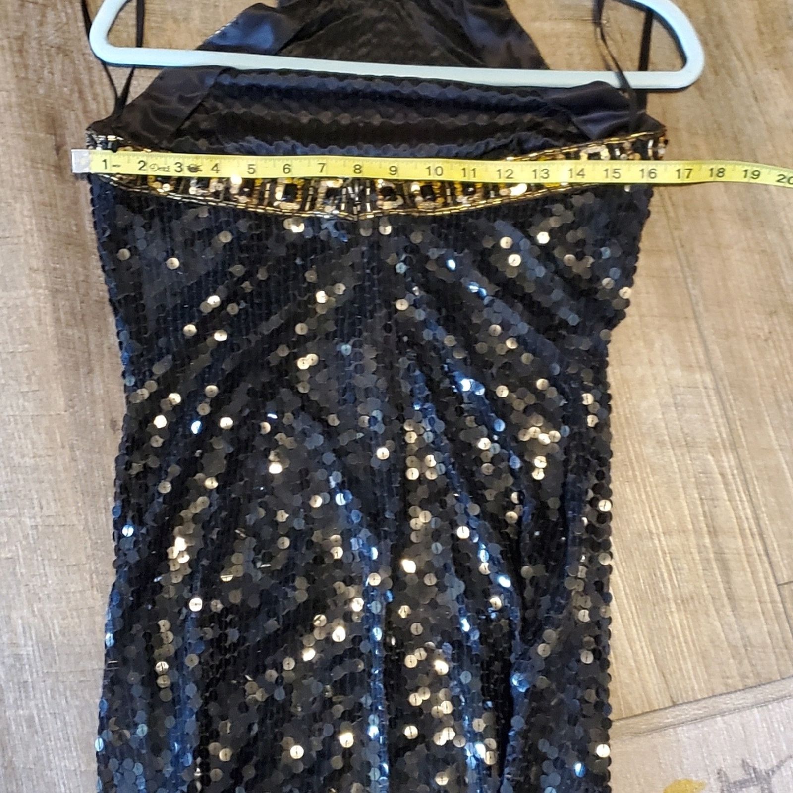 Vintage Niteline Black Gold halter silk sequin sparkle mini Dress Size L / US 10 / IT 46 - 5 Thumbnail