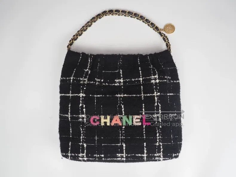 Chanel Chanel Black and White Herringbone 22BAG Medium Size Color Size ONE SIZE - 2 Thumbnail