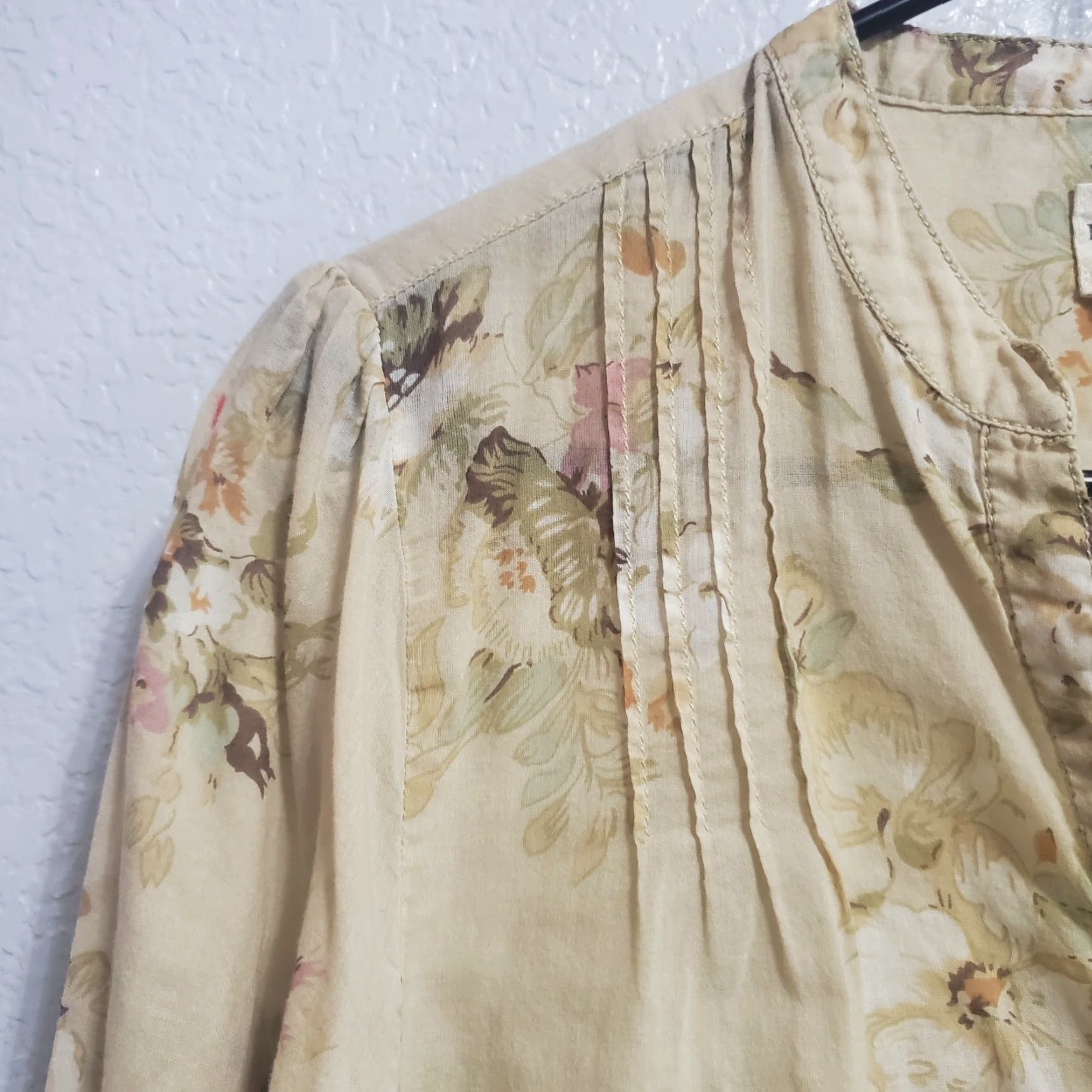 Vintage VINTAGE Denim & Supply Ralph Lauren Women Top Tan Floral Sheer 3/4 Sleeve Boho Size S Size S / US 4 / IT 40 - 5 Thumbnail