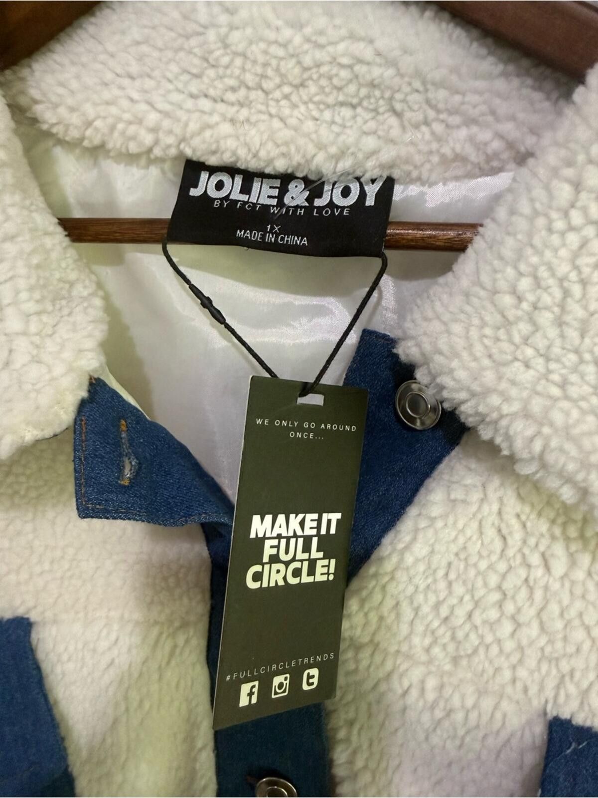 Other Cream Sherpa Teddy Jacket with Blue Denim Accents Size XL / US 12-14 / IT 48-50 - 2 Thumbnail