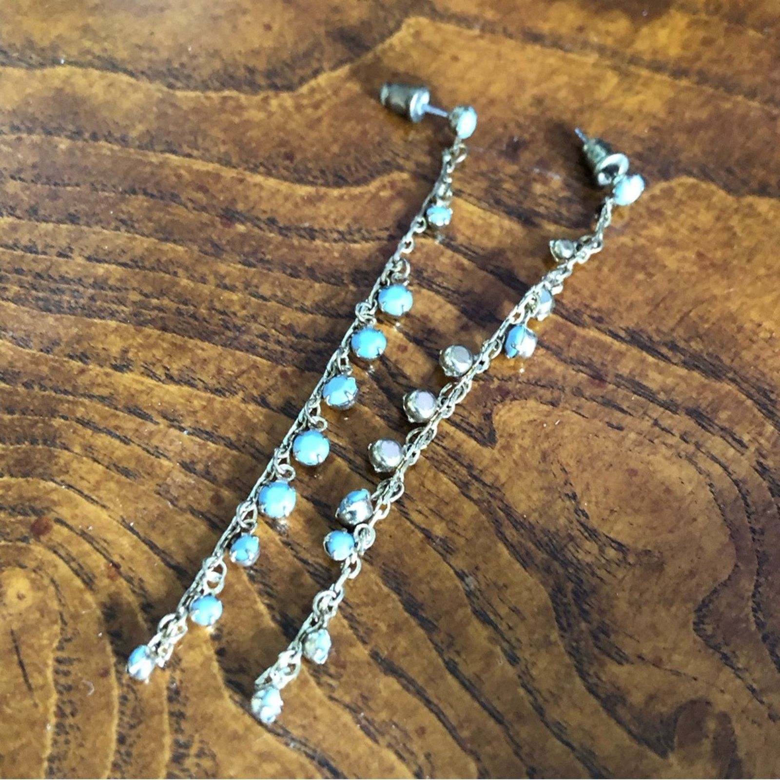Vintage Vintage turquoise rhinestone chain long length earrings Size ONE SIZE - 4 Thumbnail