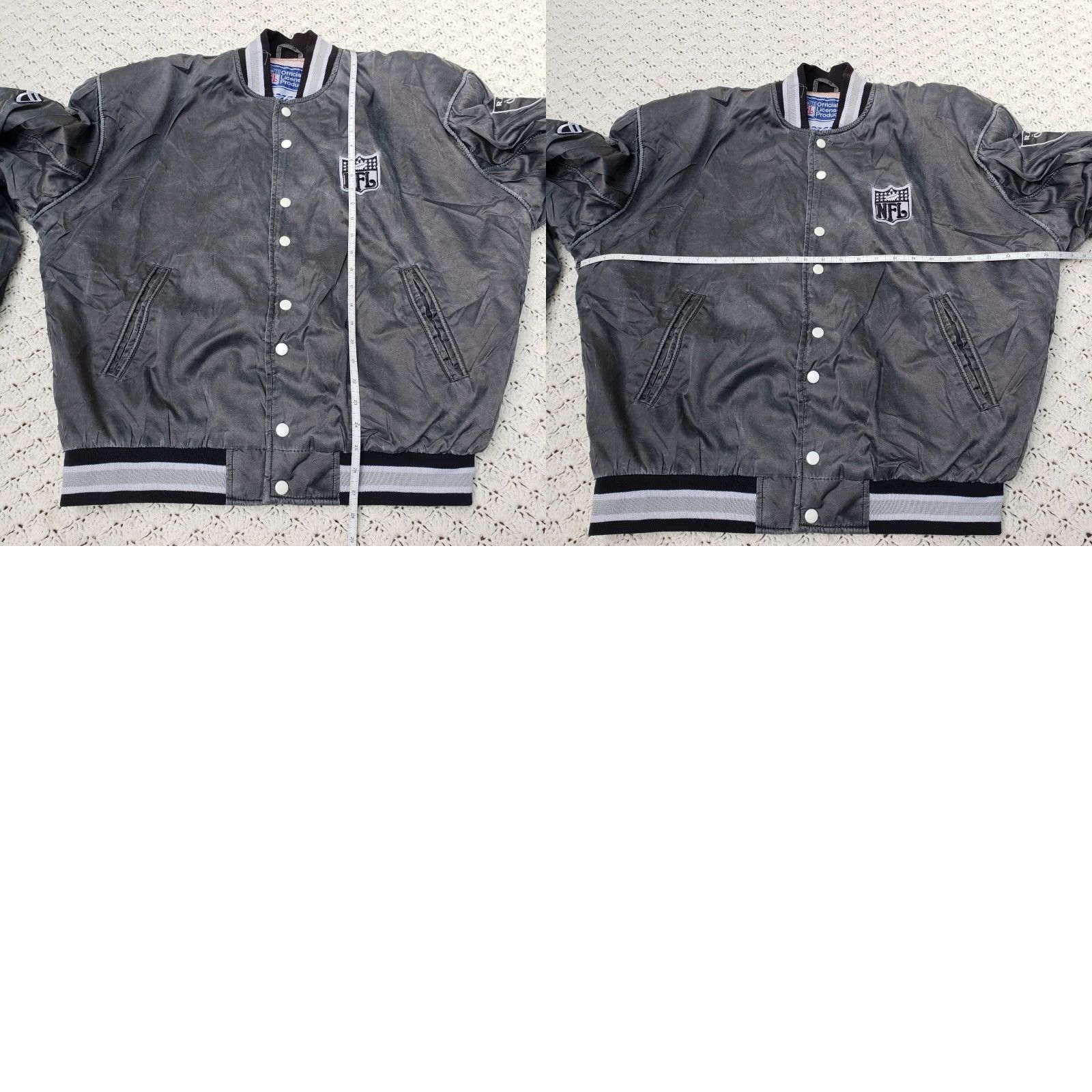 VINTAGE Campri Raiders Bomber Jacket NFL Football Embroidered Patch Jacket Men Large Black 80s 90s Retro Sports Snap Closure