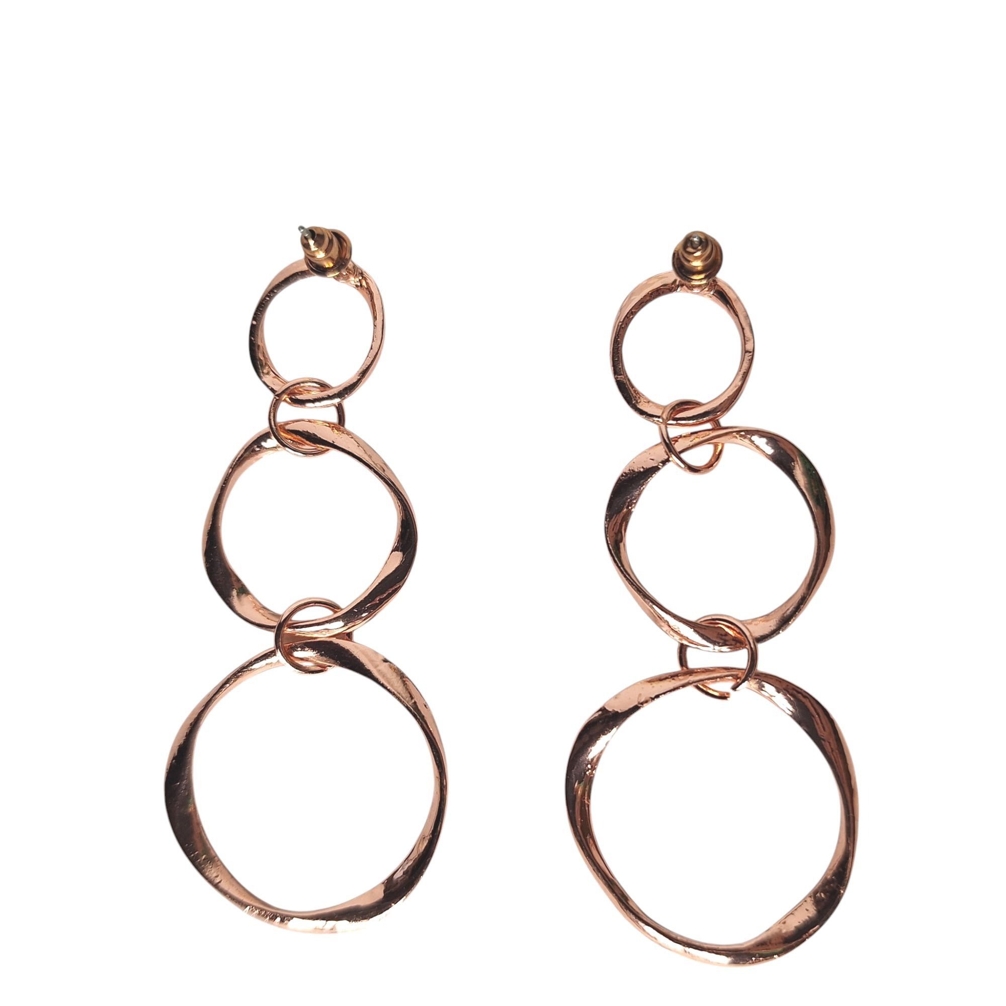 Other Rose Gold Tone Hammered Graduated Triple Circle Drop Dangle Size ONE SIZE - 2 Thumbnail