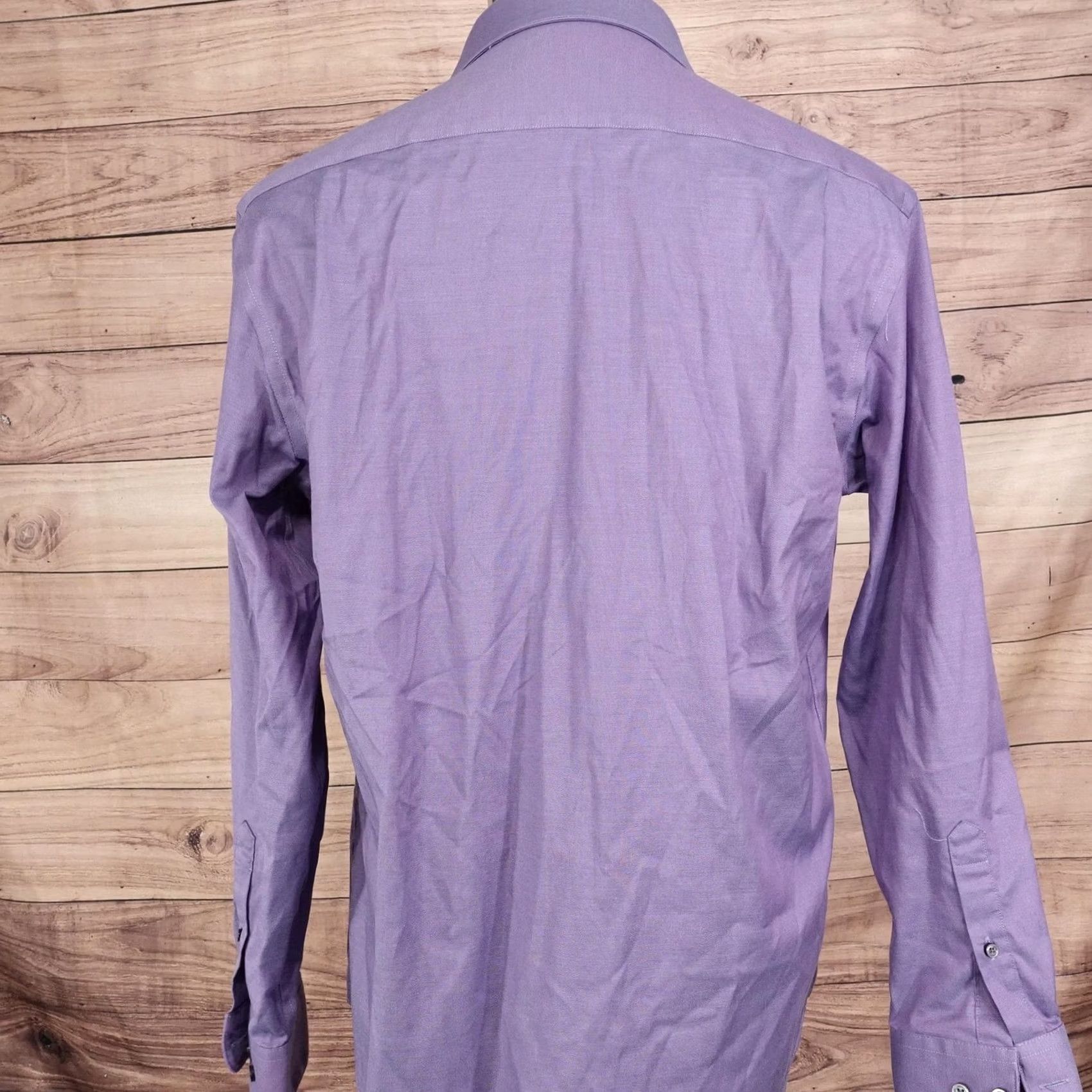 Vintage Awearness Kenneth Cole Dress Shirt Mens 16.5 34/35 Slim Fit Purple Non-Iron Size 46R - 4 Thumbnail