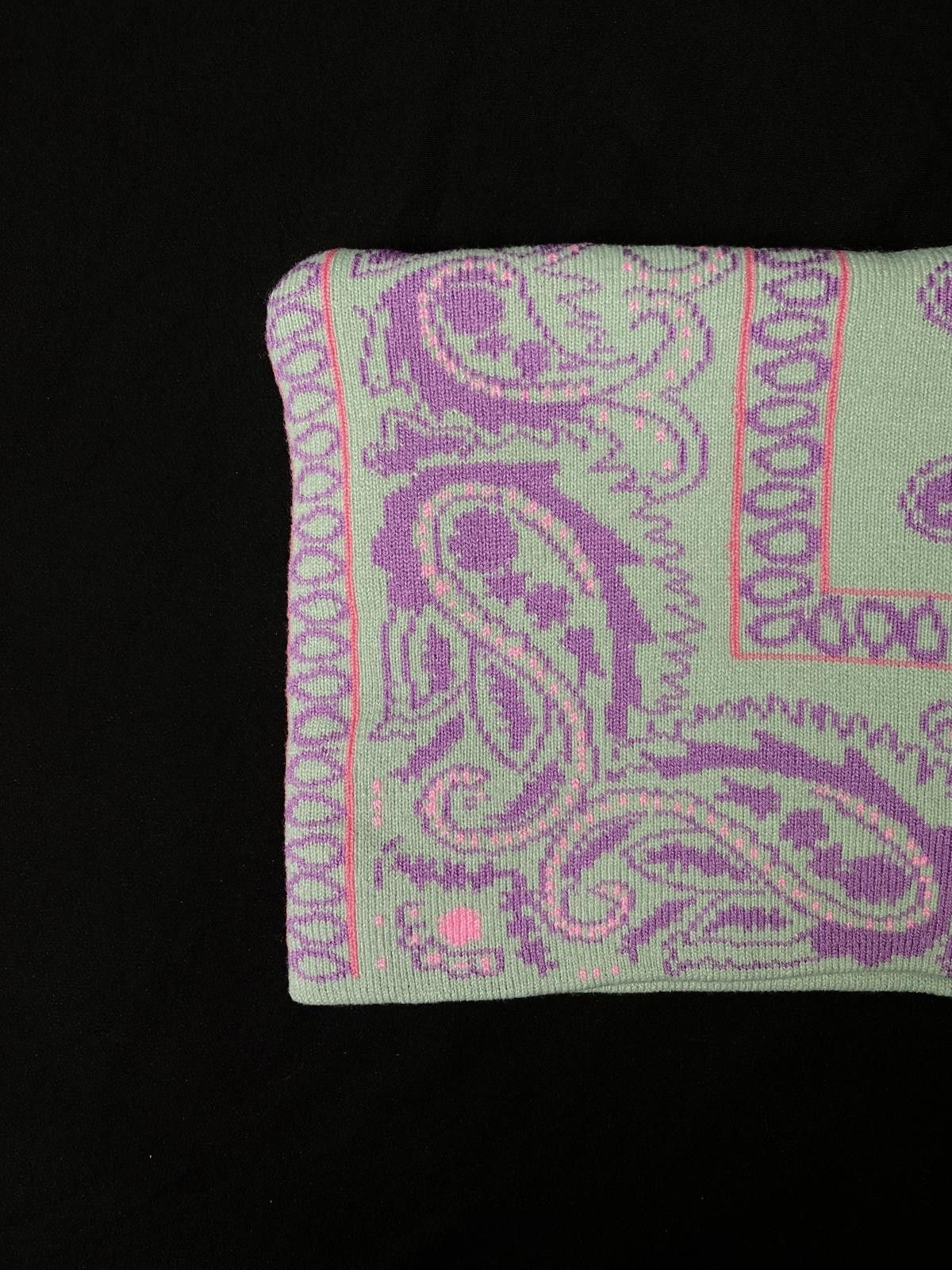 Japanese Brand Paisley Graphic Square No Cuff Knit Hat Purple Beanie OS Size ONE SIZE - 5 Thumbnail