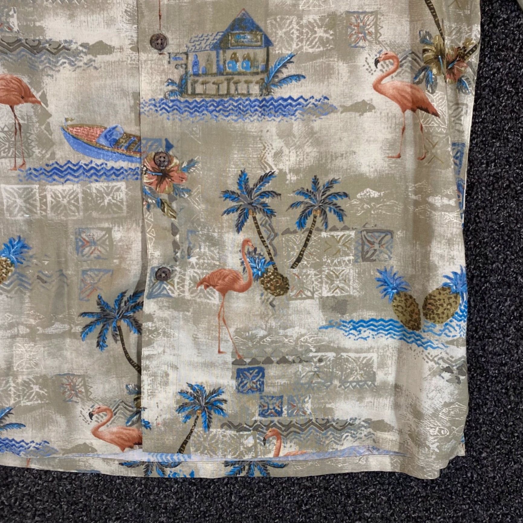 Vintage Patrick Bay Men's Hawaiian Shirt Medium Short Sleeve Button-Down Flamingo Pineapple Casual All Seasons Size US M / EU 48-50 / 2 - 5 Thumbnail