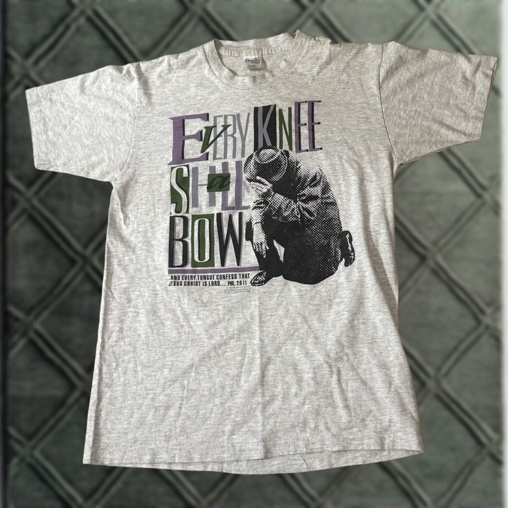 Vintage VINTAGE Living Epistles Shirt Large L Jesus 90s Gray Every Knee Shall Bow Mens T-Shirt Size US L / EU 52-54 / 3 - 1 Thumbnail