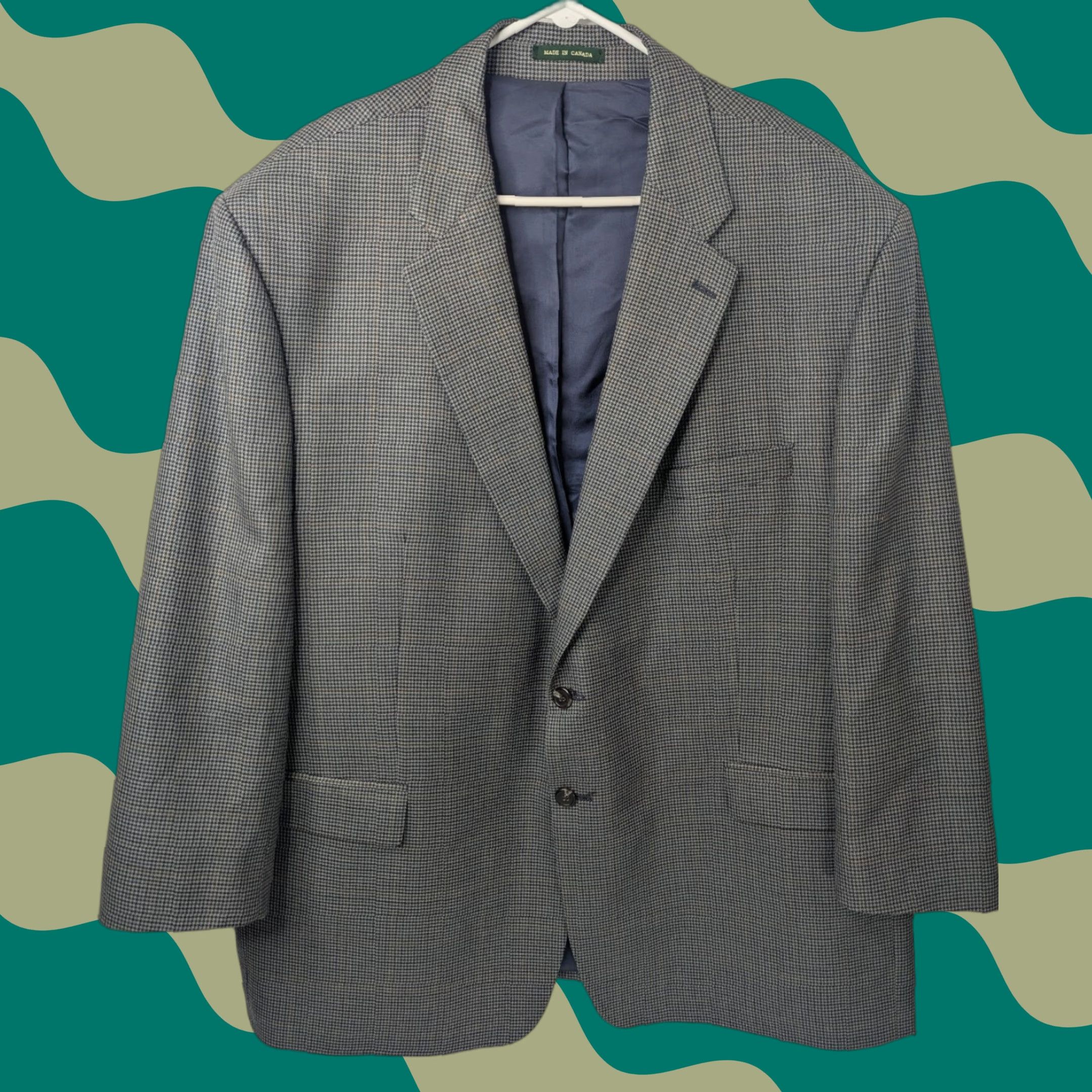 Ralph Lauren Lauren Ralph Lauren Mens Blazer Jacket Coat Houndstooth Wool Silk 54R Gray Notch Single-Breasted Two-Button Front Regular Slim? Size 54R - 1 Thumbnail