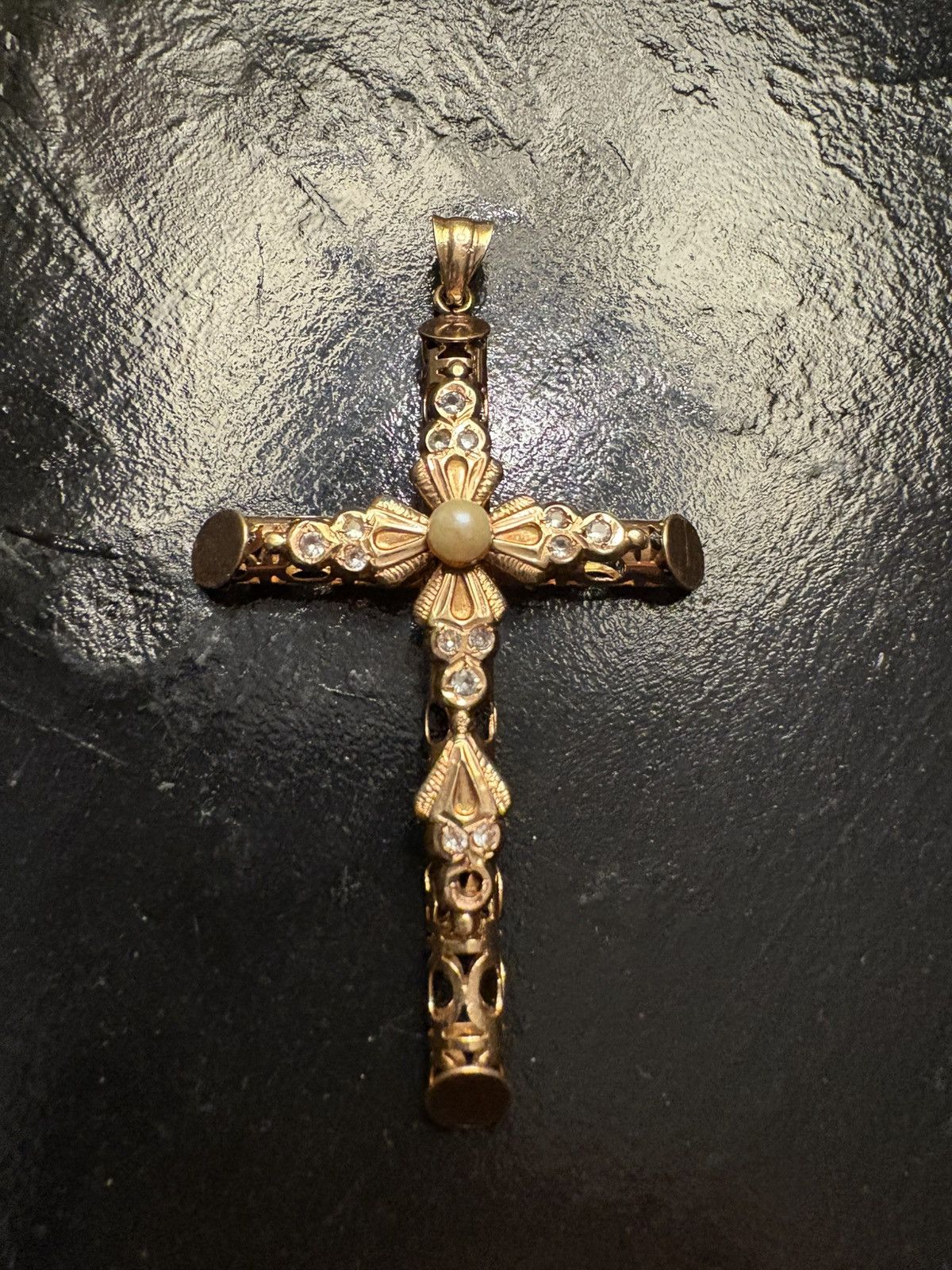 14k Solid Yellow Gold Diamond Cross