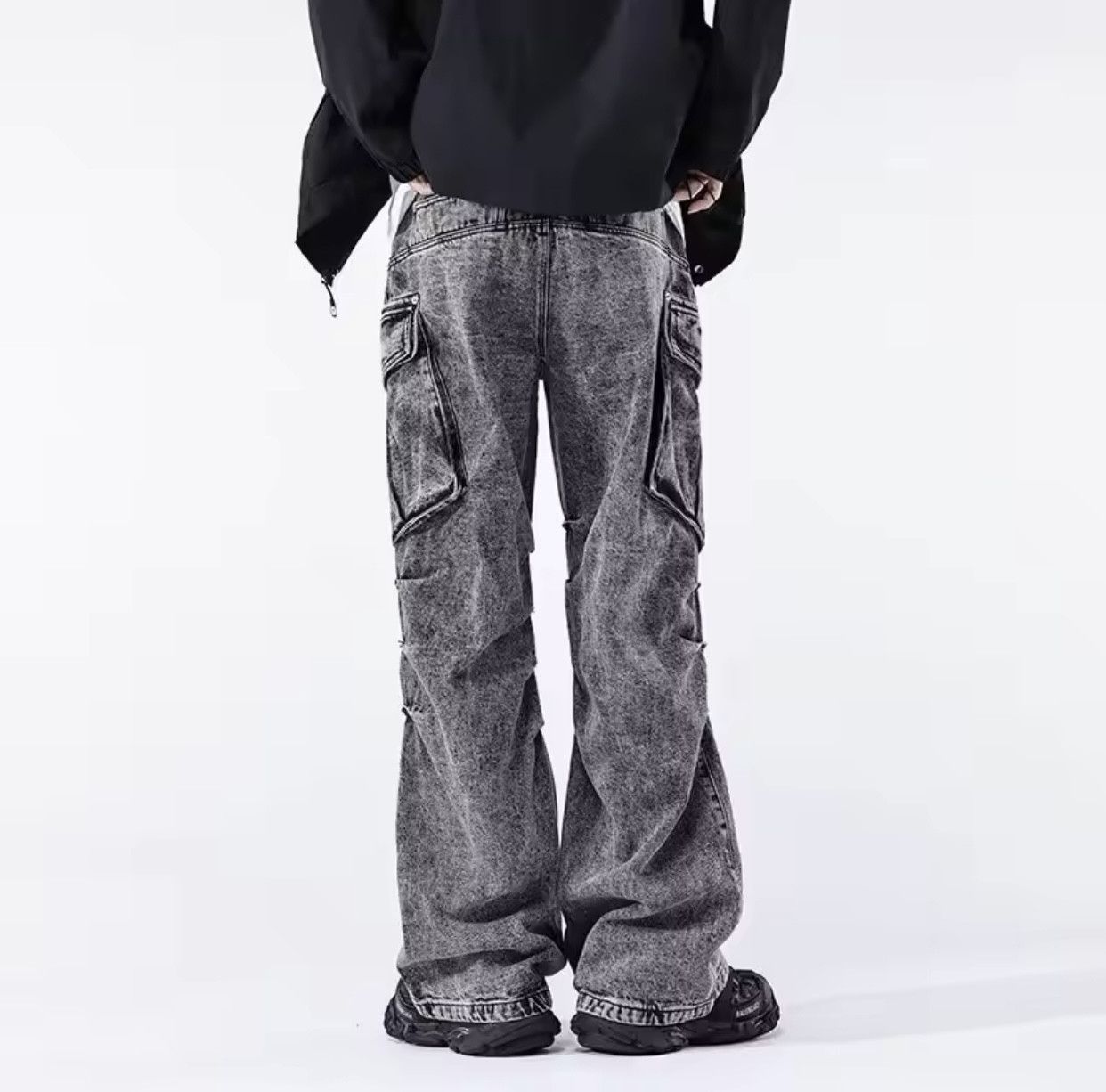 Denime × Japanese Brand Ropa Y2K Fashion Vintage Grey Baggy Cargo Jeans Pants Size US 30 / EU 46 - 3 Thumbnail