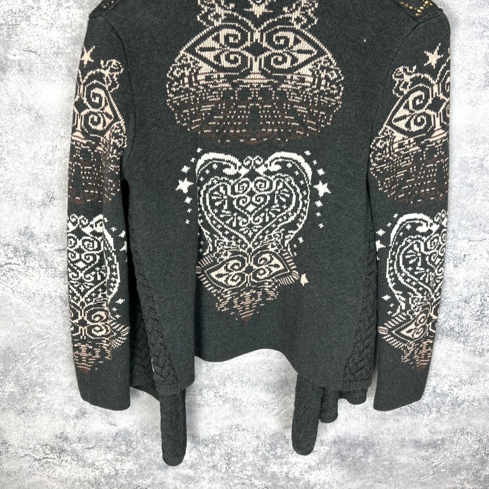 Vintage Odd Molly Cardigan Sweater Beige Patterned Open Front Cotton Size 1 Womens Size XS / US 0-2 / IT 36-38 - 8 Thumbnail