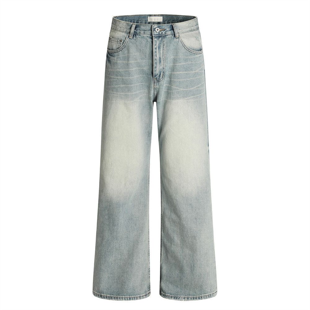 Japanese Brand × Jean American street washed loose straight men's distressed jeans Size US 34 / EU 50 - 1 Thumbnail