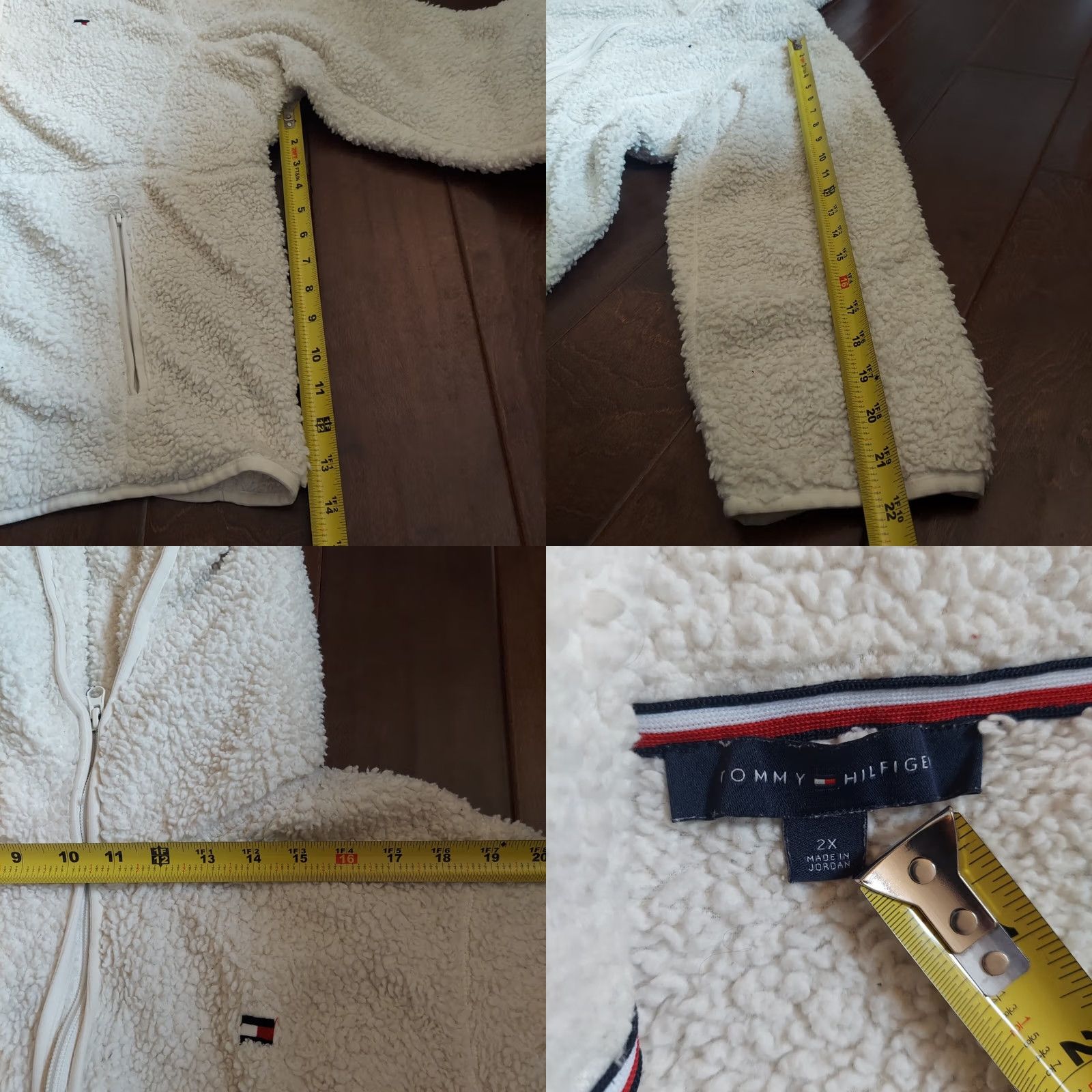 Tommy Hilfiger VINTAGE Tommy Hilfiger Hoodie Pullover White 2XL Mens Regular Zip Sherpa Winter Fall Size XXL / US 16-18 / IT 52-54 - 10 Thumbnail