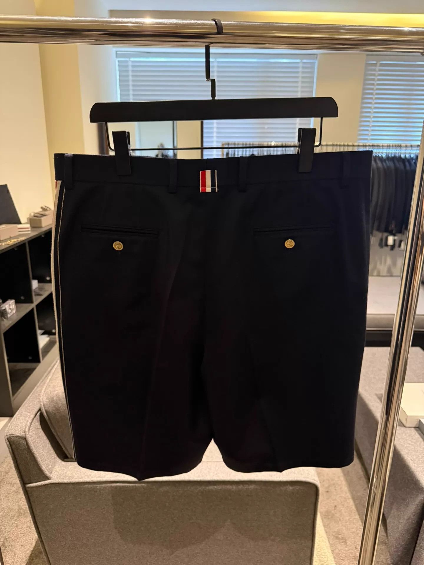 Thom Browne Thom Browne Navy Gold Button Tricolor Stripe Shorts 3 Size US 34 / EU 50 - 2 Thumbnail