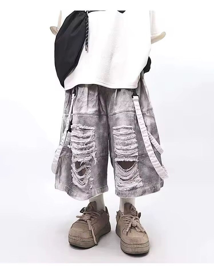 Jean Streetwear Baggy Loose Hole Distressed Design Shorts Size US 36 / EU 52 - 1 Thumbnail