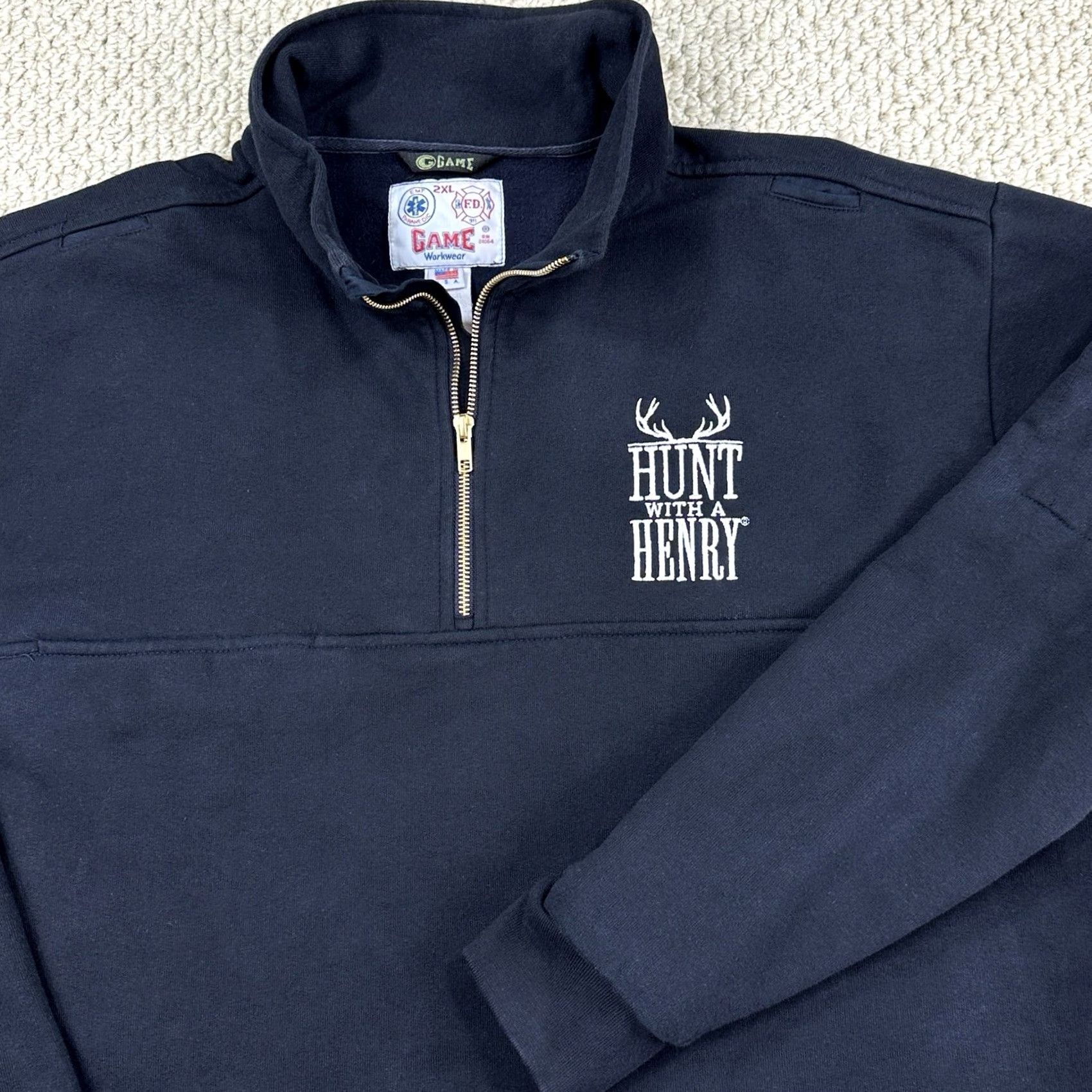 Vintage VINTAGE GAME Sweatshirt Mens 2XL Black 1/4 Zip Mock Hunt With Henry USA Made Size US XXL / EU 58 / 5 - 5 Thumbnail