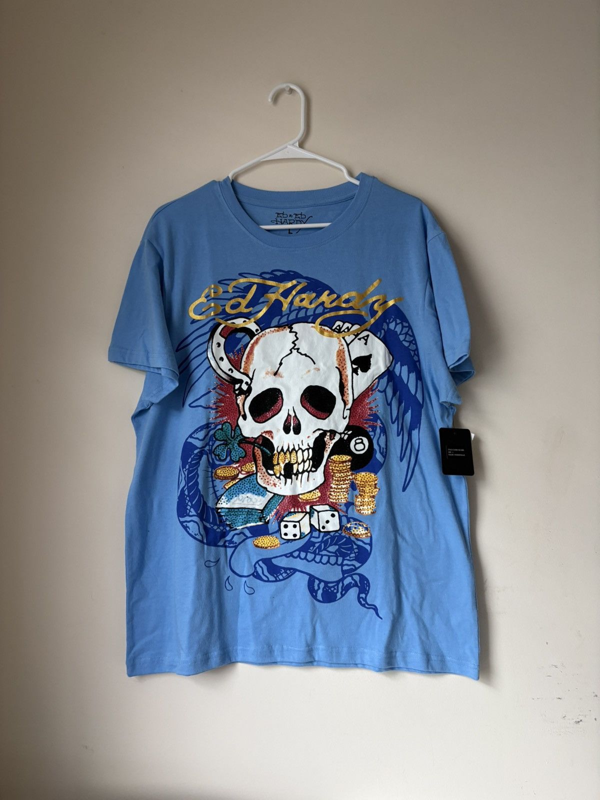 Ed Hardy NWT Ed Hardy Rhinestone Skull Dice Y2K Men Large Blue Tee Size US L / EU 52-54 / 3 - 1 Thumbnail