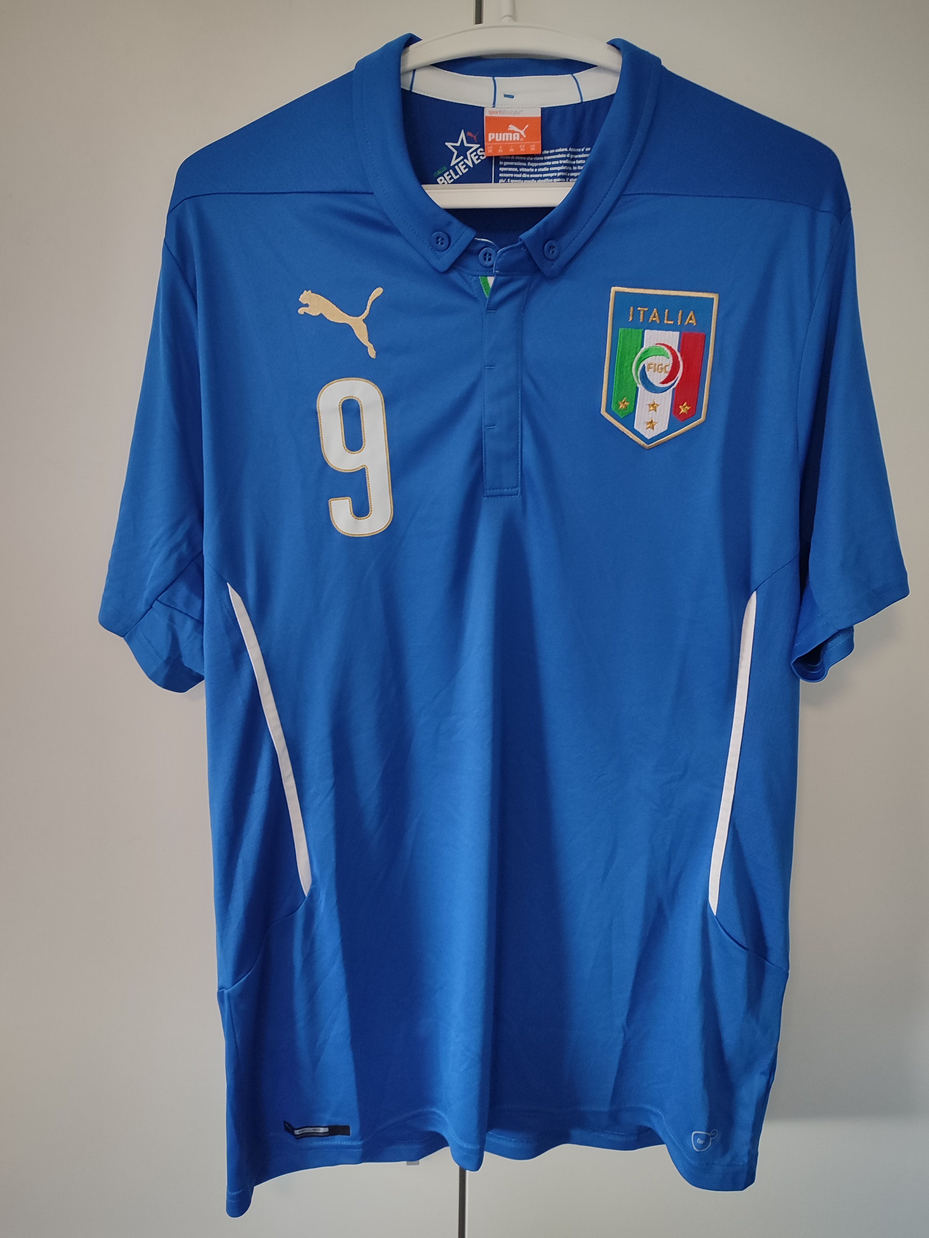 Puma ITALY 2014-15 HOME FOOTBALL Kit SHIRT #9 BALOTELLI Size US XL / EU 56 / 4 - 1 Thumbnail