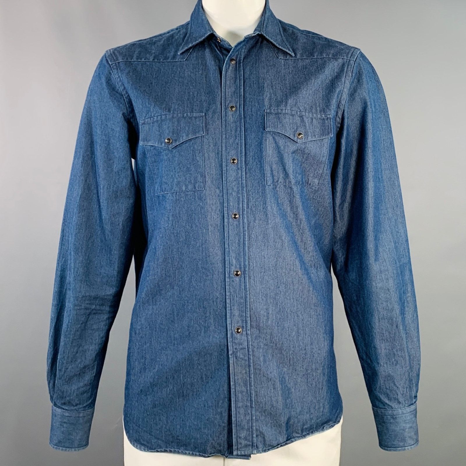 Adam Kimmel Size L Indigo Cotton Denim Twill Western Snap Shirt Size US L / EU 52-54 / 3 - 1 Thumbnail