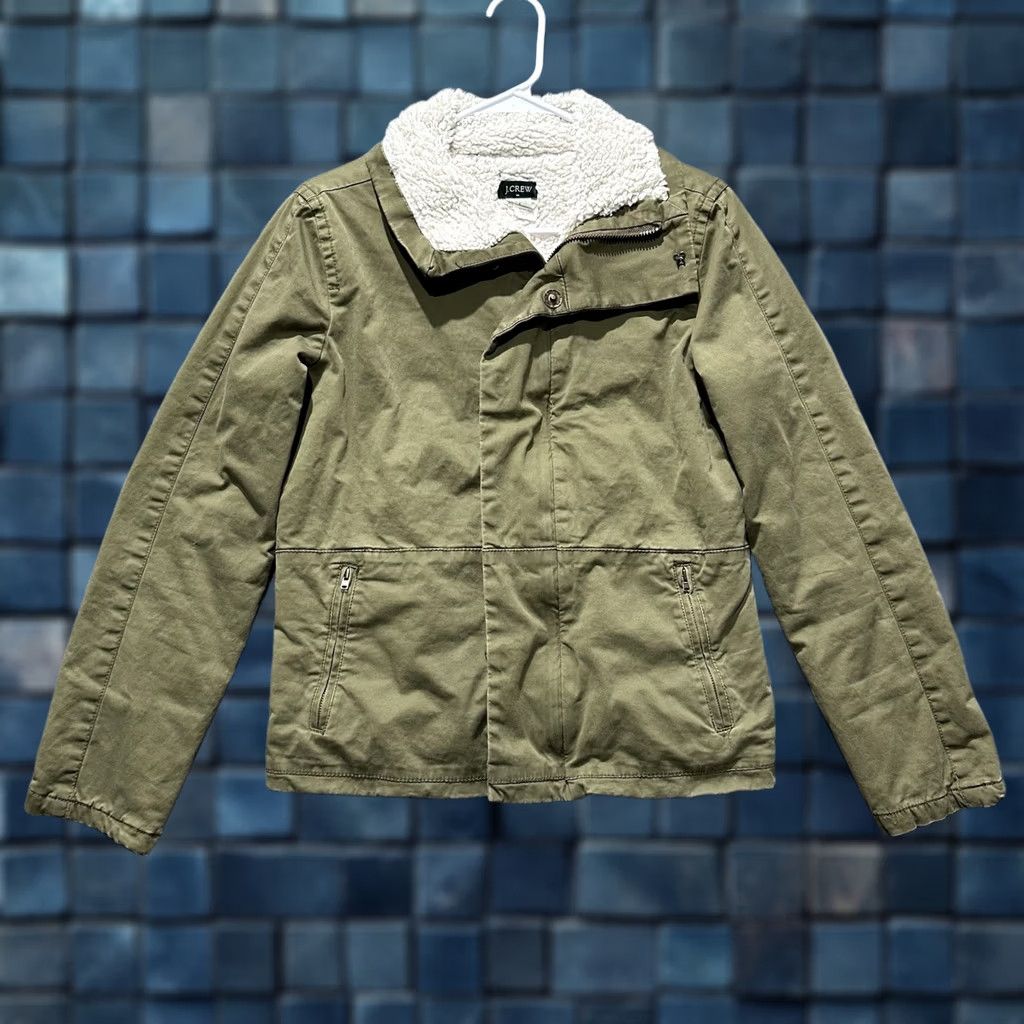 J.Crew J.CREW Jacket Womens 4 Military Green Sherpa Lined Twill adjustable Sleeve 90s y2k 2000s Size S / US 4 / IT 40 - 1 Thumbnail
