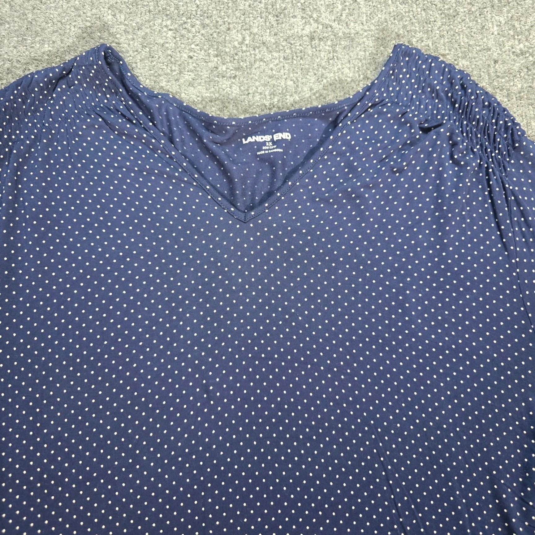 Lands' End Lands' End Top Women 2X Blue Polka Dots 3/4 Sleeve Stretchy Lightweight Casual Blouse Size XXL / US 16-18 / IT 52-54 - 2 Thumbnail