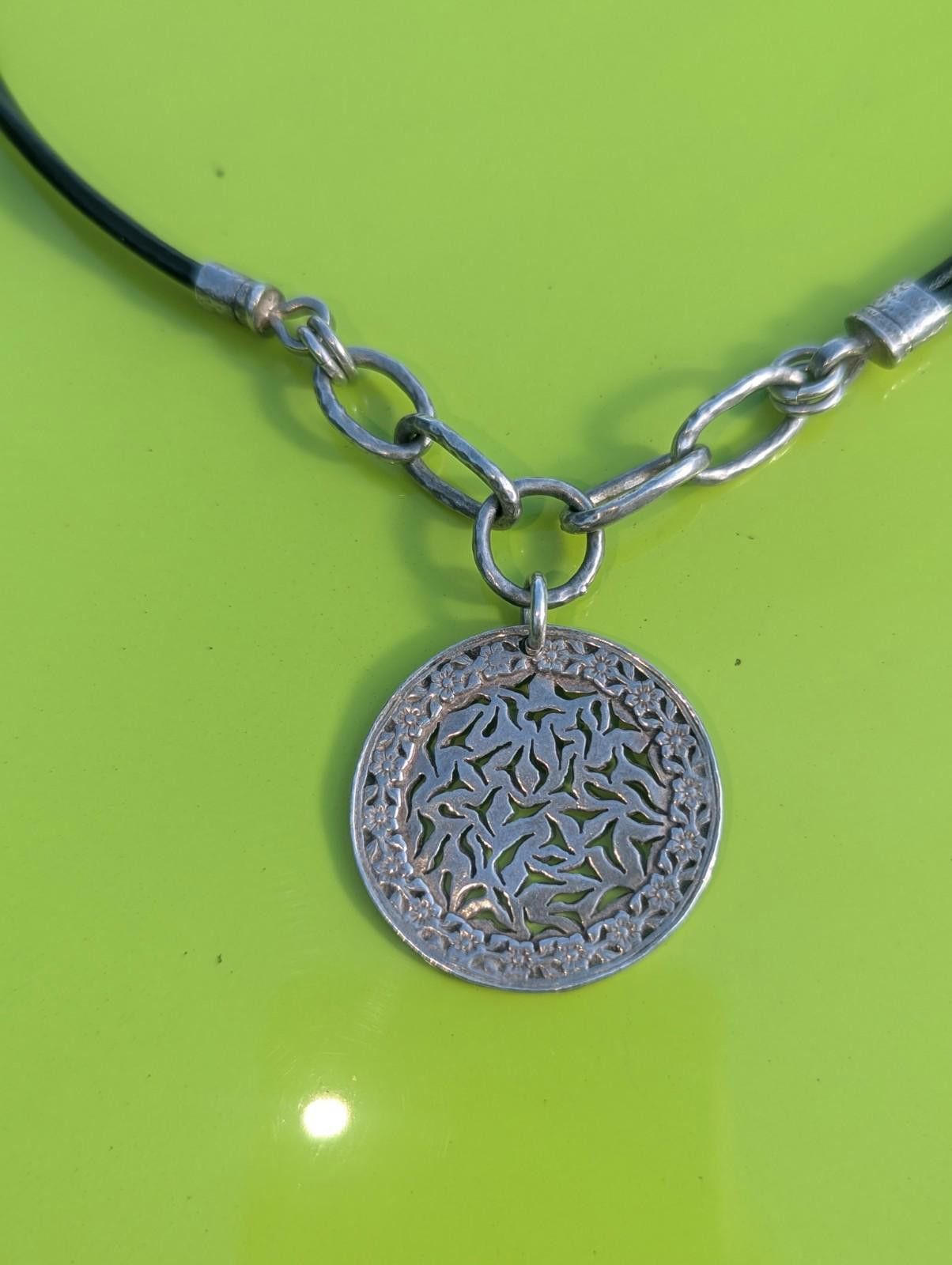 Designer Silpada Sterling Silver Leather Sunburst Pendant Necklace Size ONE SIZE - 4 Thumbnail