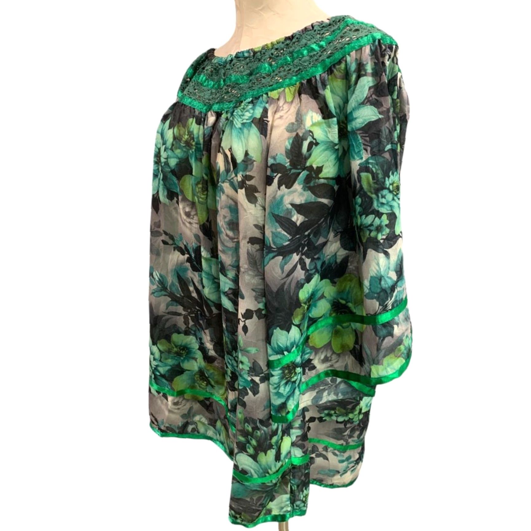 Vintage Angel Heart Boutique Womens Blouse Adult 3X Green Sheer Off Shoulder Size XXL / US 16-18 / IT 52-54 - 5 Thumbnail