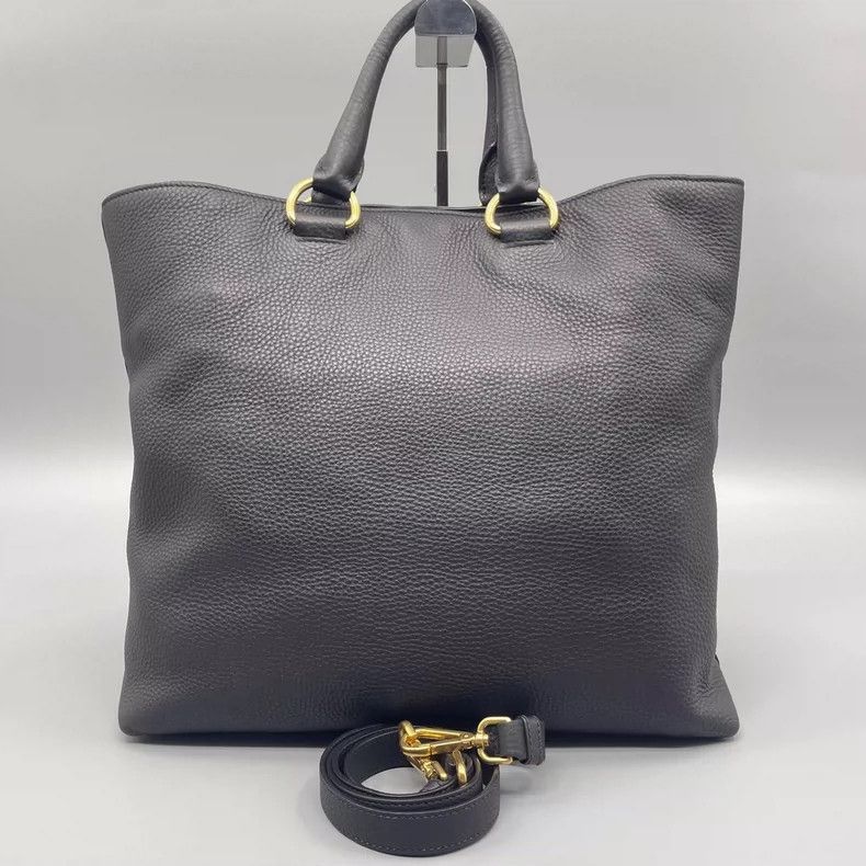 Prada Prada Black Leather Tote Bag with Strap -2505 Size ONE SIZE - 2 Thumbnail