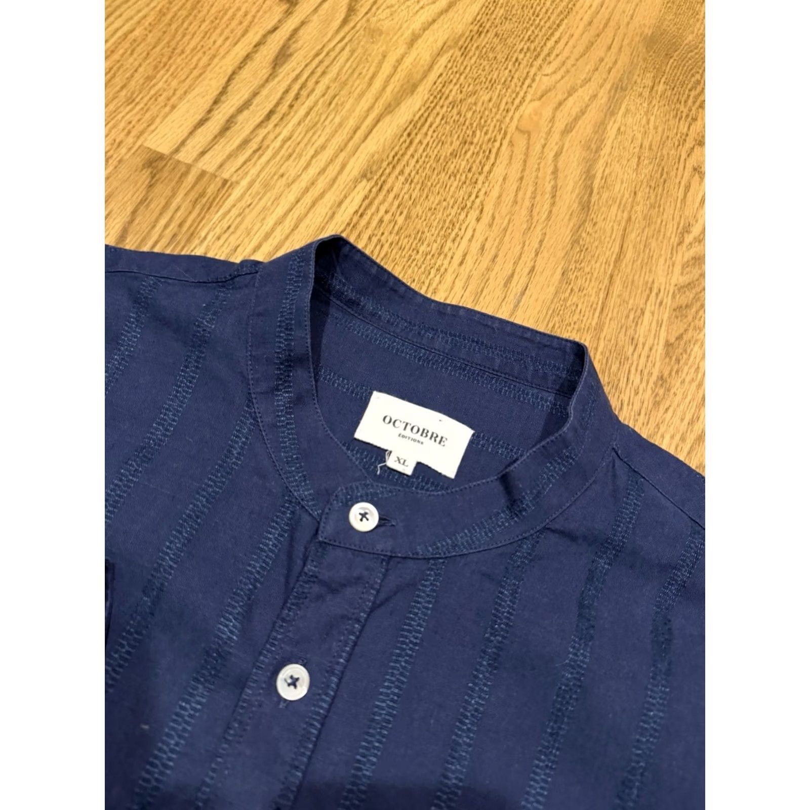 Vintage Octobre Editions Button-Up Linen Cotton Blend Shirt Mens XL Long Sleeve Blue Solid Sezane Size US XL / EU 56 / 4 - 4 Thumbnail