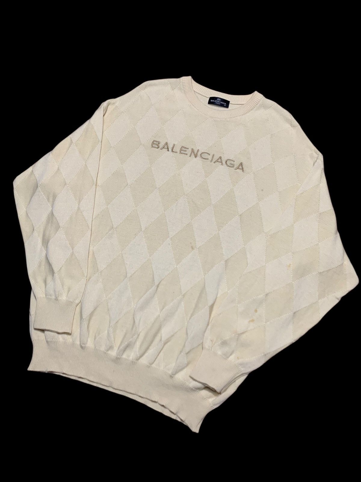 Balenciaga Vintage Balenciaga Logo embroidery diamond wool knit sweater Size US XL / EU 56 / 4 - 2 Thumbnail